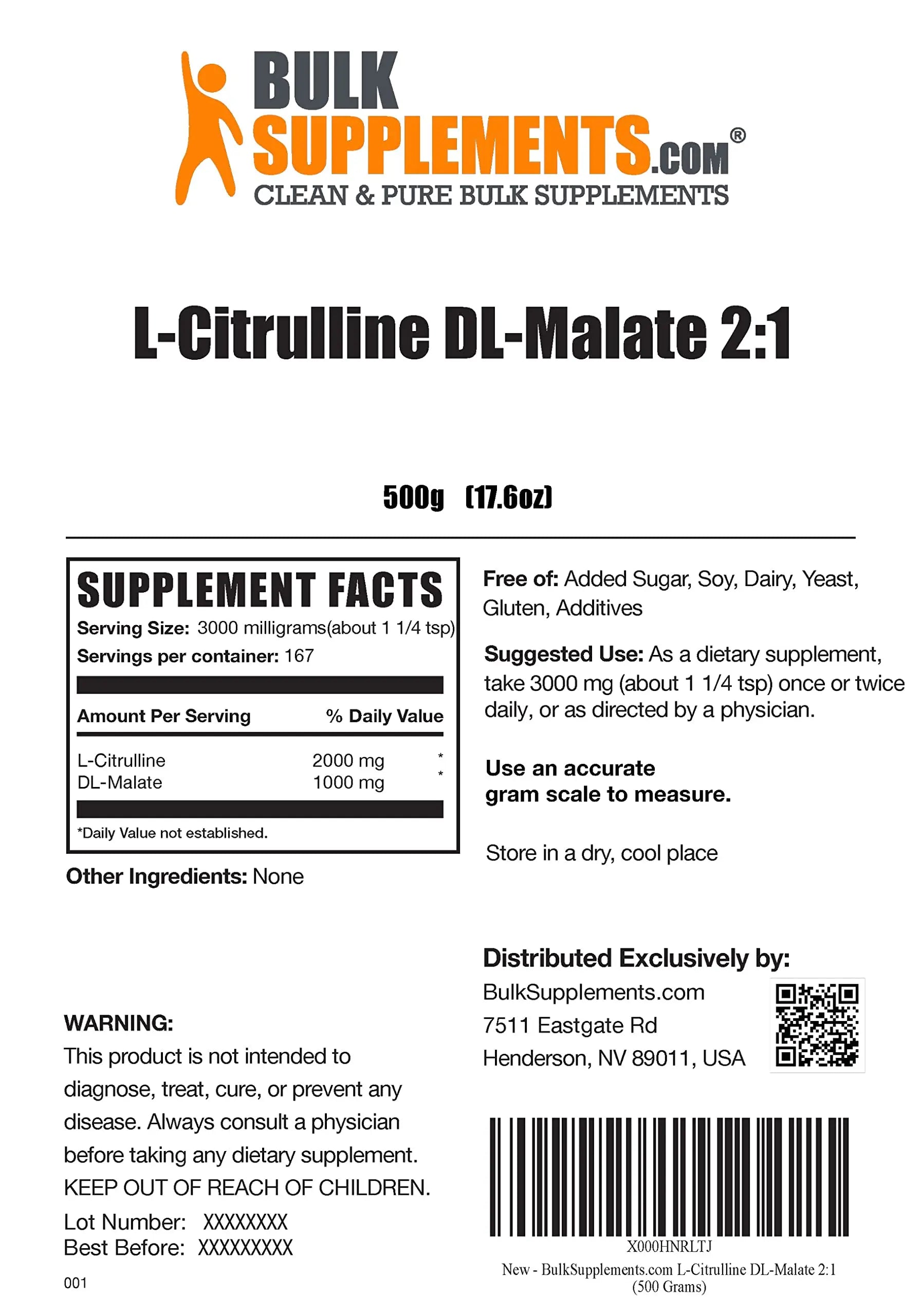 BULKSUPPLEMENTS.COM L-Citrulline DL-Malate 2:1 Powder 500g & Beta Alanine Powder BULKSUPPLEMENTS.COM Au supplements