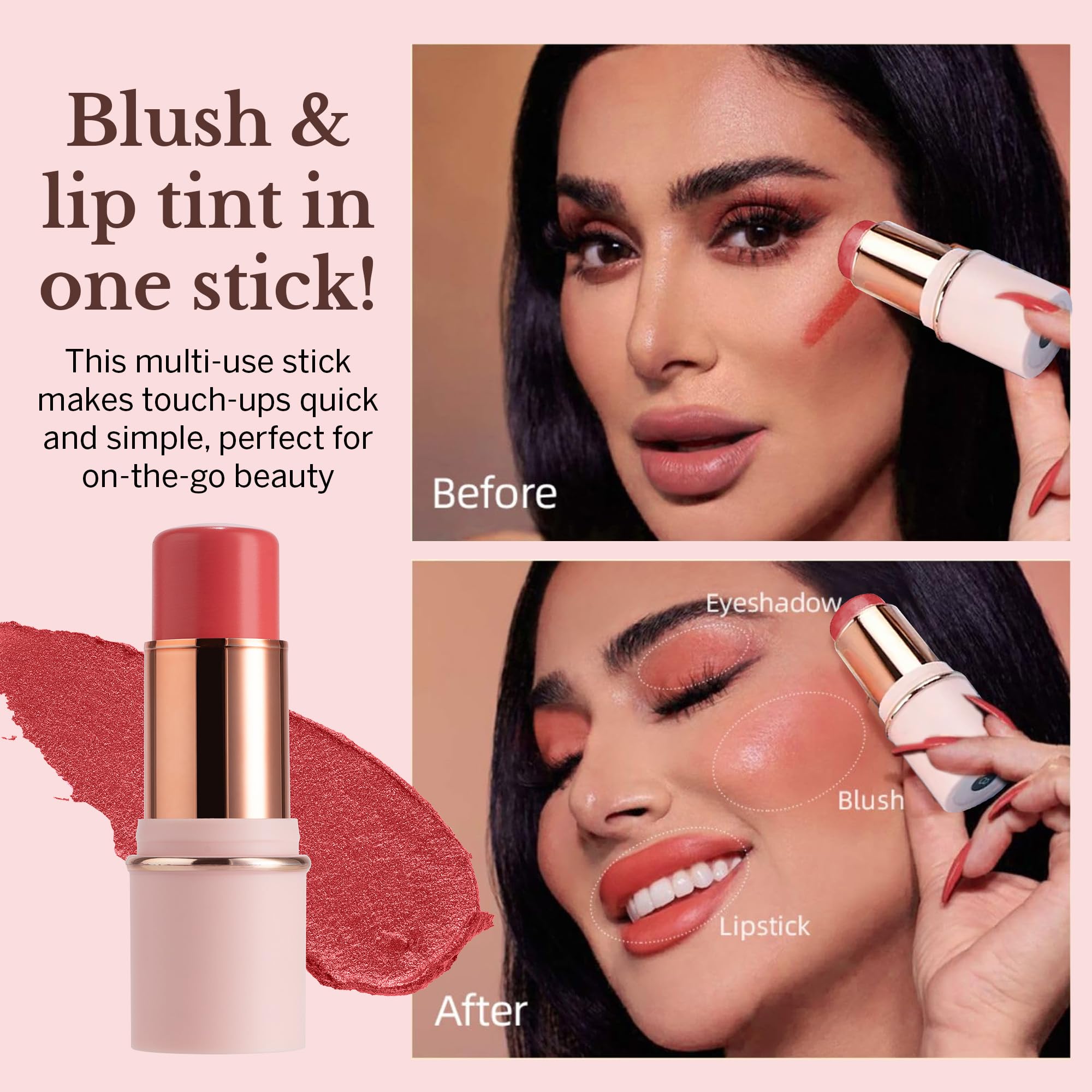 BeautiHome Blush Stick for Cheeks & Lips Multistick Cream Blush- Easy to Apply & Blend- Infused with Nourishing Ingredients for your Skin Compact Travel Size Makeup (Misty Rose, Small) BeautiHome Au supplements