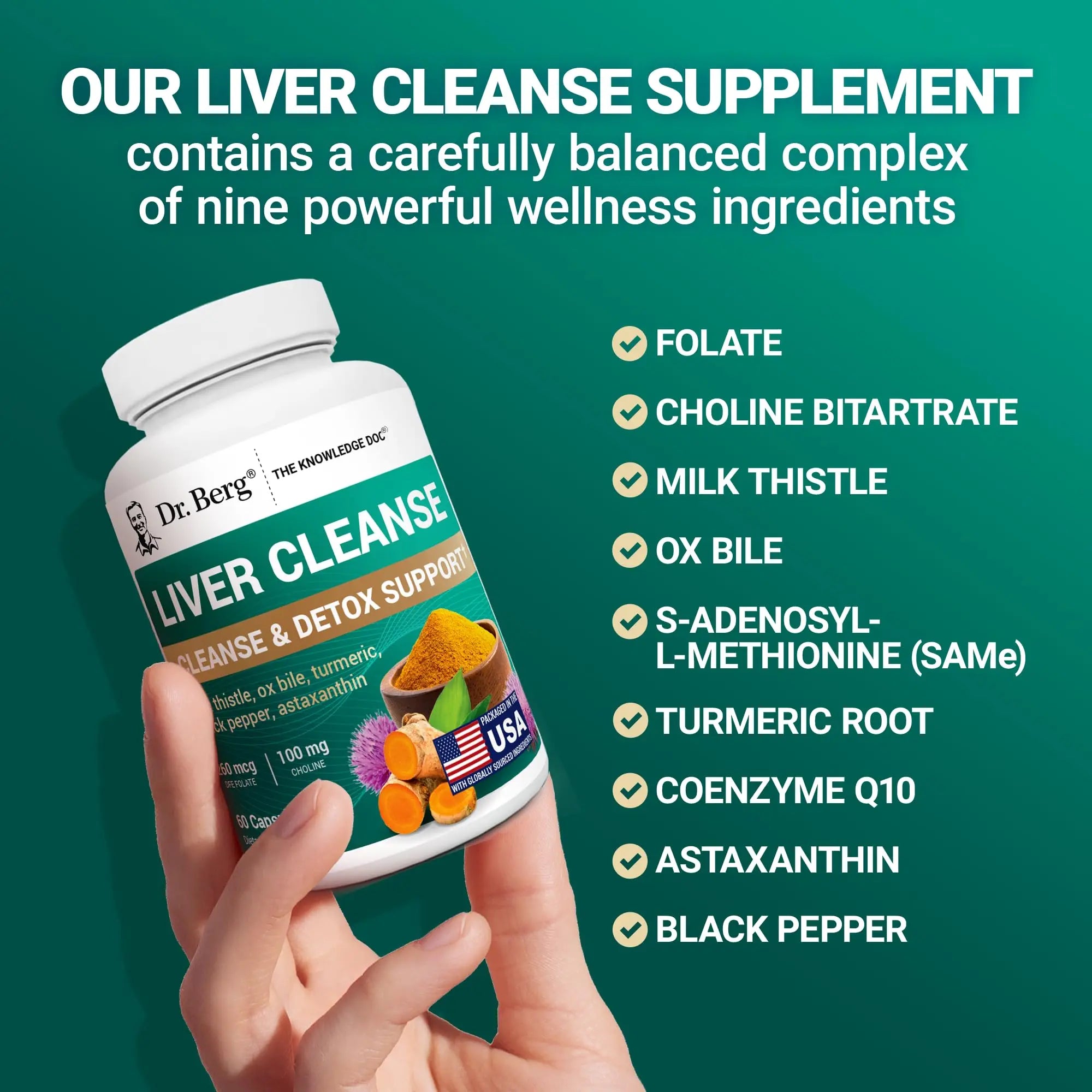 Dr. Berg Liver Cleanse Detox Capsules w/Unique Blend of Milk Thistle, Ox Bile & Folate - Liver Supplement Includes Turmeric, Black Pepper & Choline - 60 Capsules Dr. Berg Nutritionals Au supplements