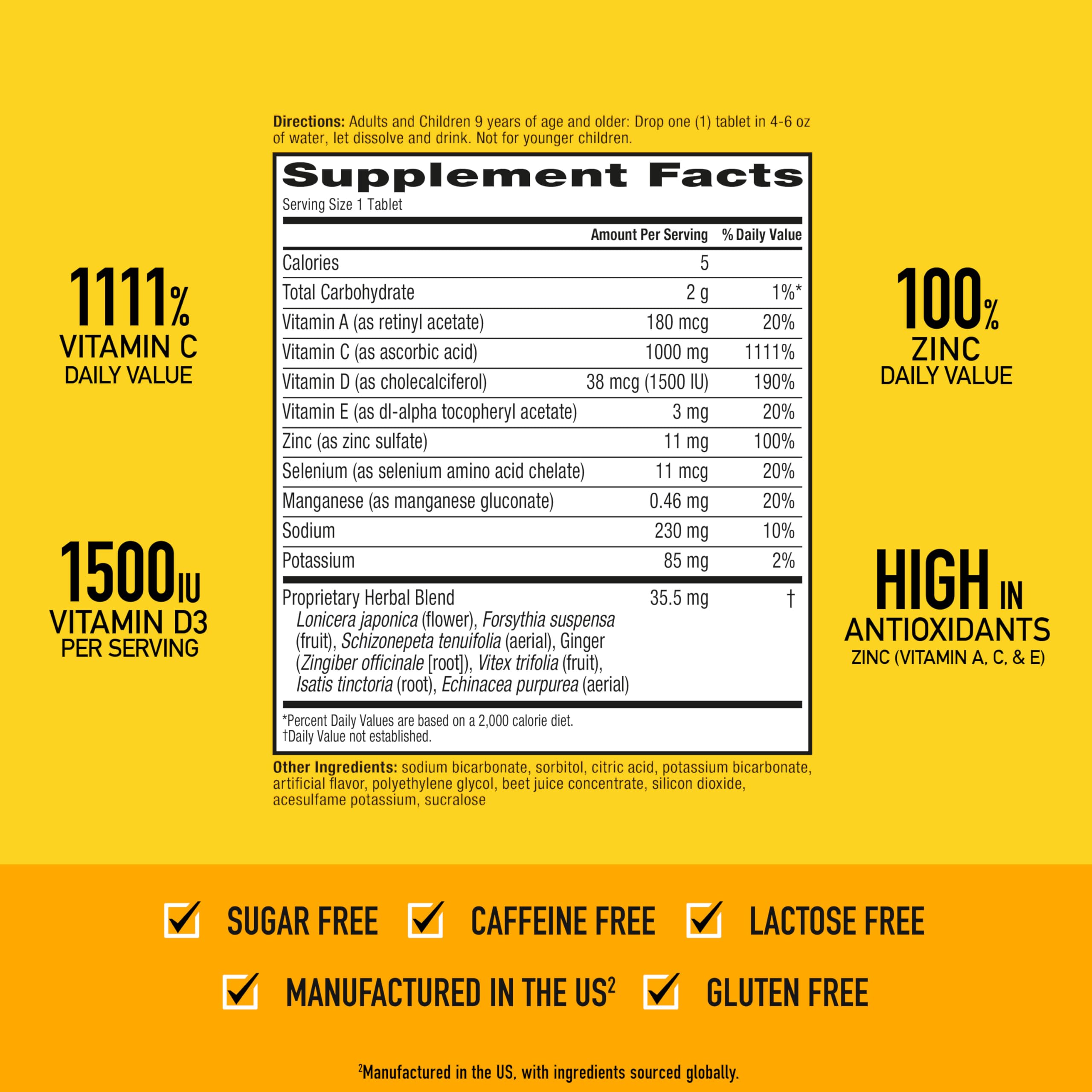 Vitamin C 1000mg (per serving) - Airborne Very Berry Effervescent Tablets (36 count in a box), Gluten-Free Immune Support Supplement, With Vitamins A C E, ZINC, Selenium, Echinacea & Ginger Airborne Au supplements