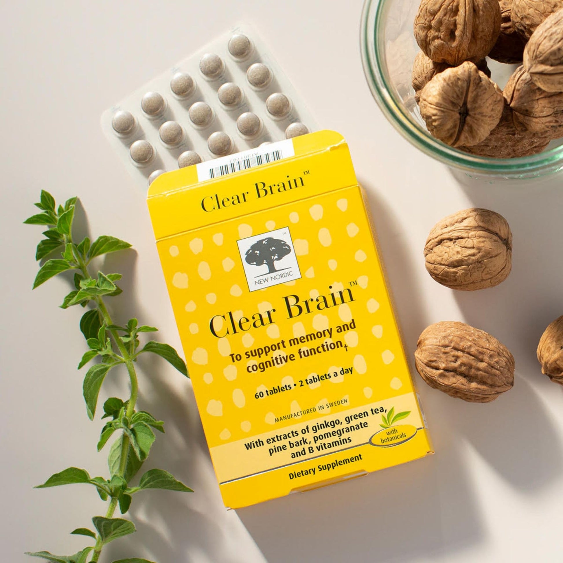 New Nordic Clear Brain Tablets, Supports Normal Cognitive Health and Memory, with Green Tea and Walnut, Swedish Made, 60 Count (Pack of 1) NEW NORDIC Au supplements