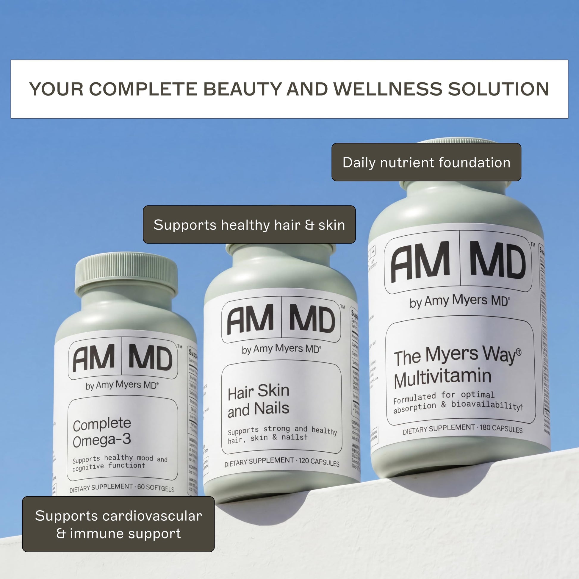 Amy Myers MD Hair Skin and Nails - Supports Strong Hair, Radiant Skin & Healthy Nails - L-Proline, Horsetail, Hyaluronic Acid - Gluten-Free - 120 Capsules (30 Servings) Amy Myers MD Au supplements