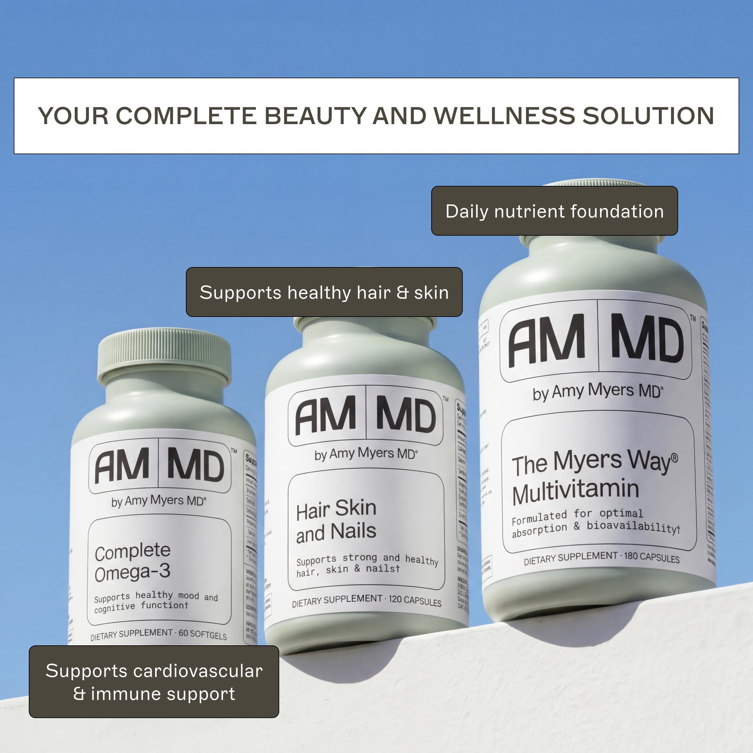 Amy Myers MD Hair Skin and Nails - Supports Strong Hair, Radiant Skin & Healthy Nails - L-Proline, Horsetail, Hyaluronic Acid - Gluten-Free - 120 Capsules (30 Servings) Amy Myers MD Au supplements