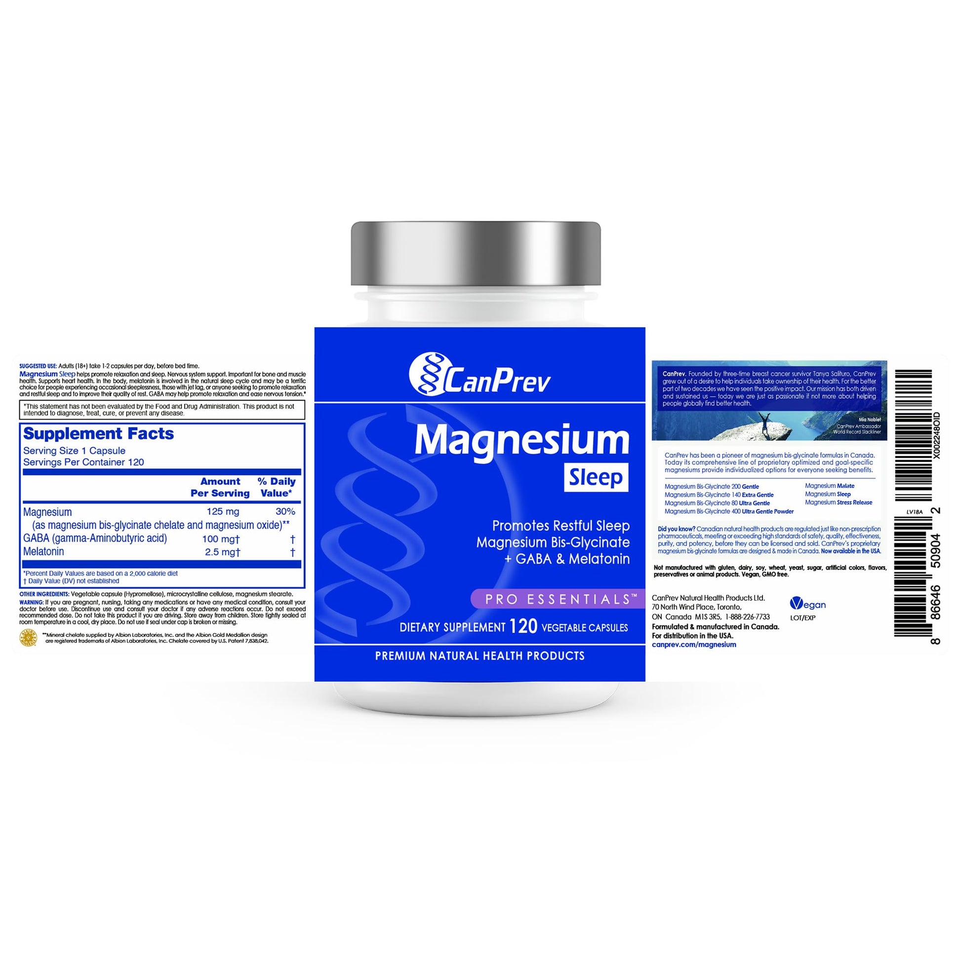 CanPrev Magnesium Bisglycinate Chelated + GABA & Melatonin, 120 Veg Caps, 120-Day Supply, Support Restful Night, Muscle Function, Promote Relaxation & Balanced Sleep-Wake Cycle, Vegan, No GMO & Gluten CanPrev Au supplements