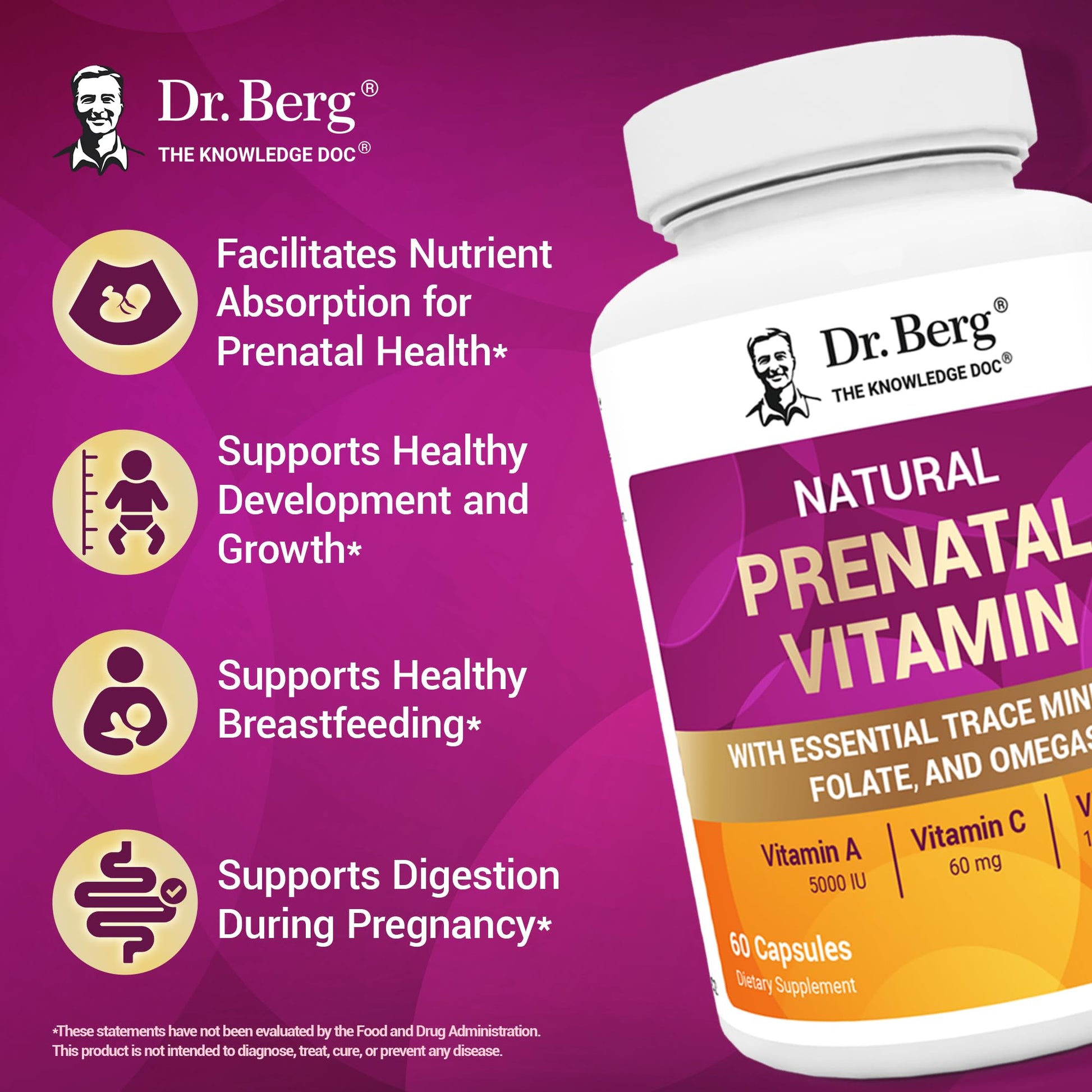 Dr. Berg Natural Prenatal Vitamins for Women (Pregnant & Nursing) - Prenatal Vitamins with Folate, Vitamins, Minerals, Omegas, &11 Powerful Superfoods - Womens Prenatal Multivitamin - 60 Capsules Dr. Berg Nutritionals Au supplements