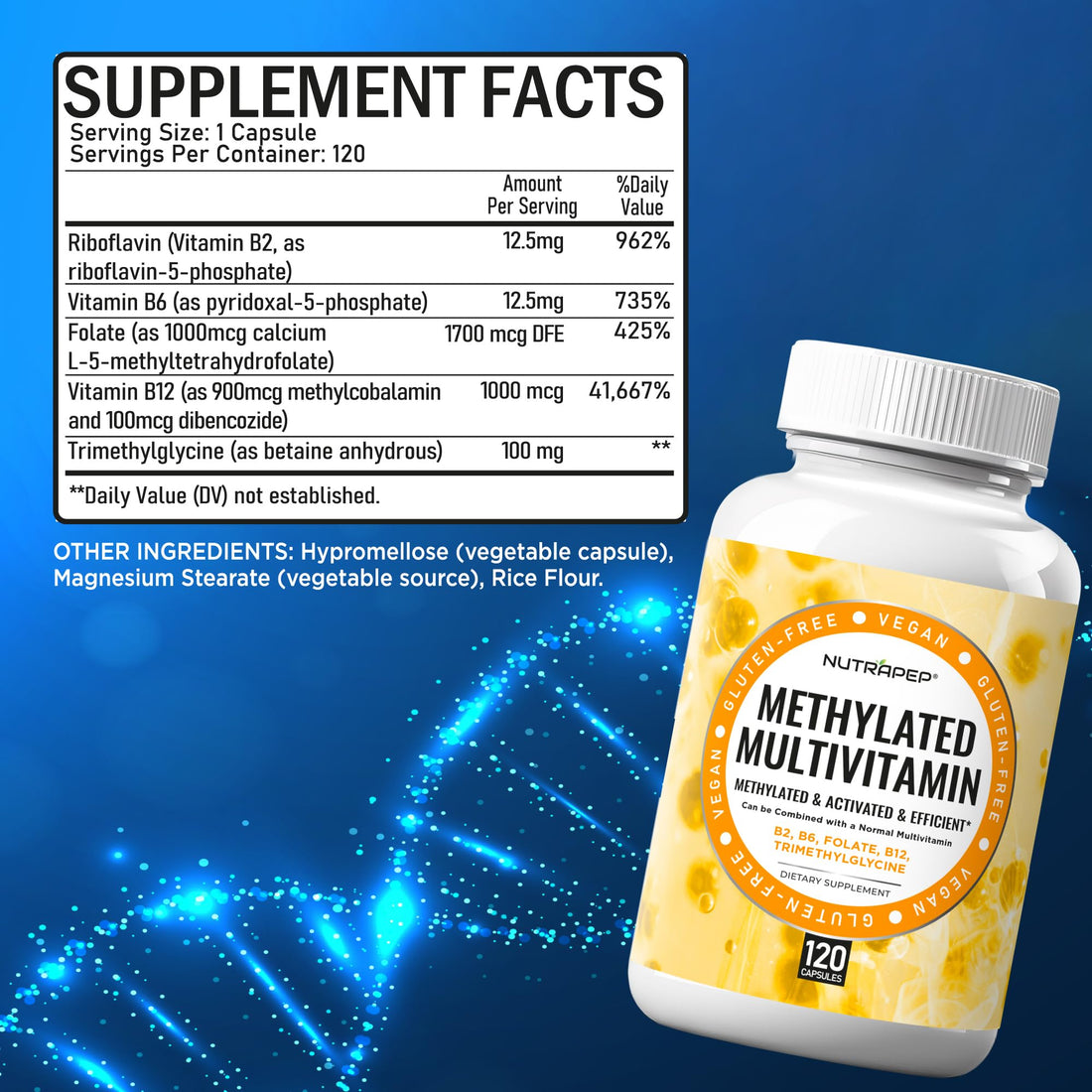 NutraPep Methylated Multivitamin for Men Women - 5-MTHF Riboflavin Vitamin B2 B6 B12 B Complex Trimethylglycine Methyl Folate L Methylfolate Capsules Supplement NutraPep Au supplements