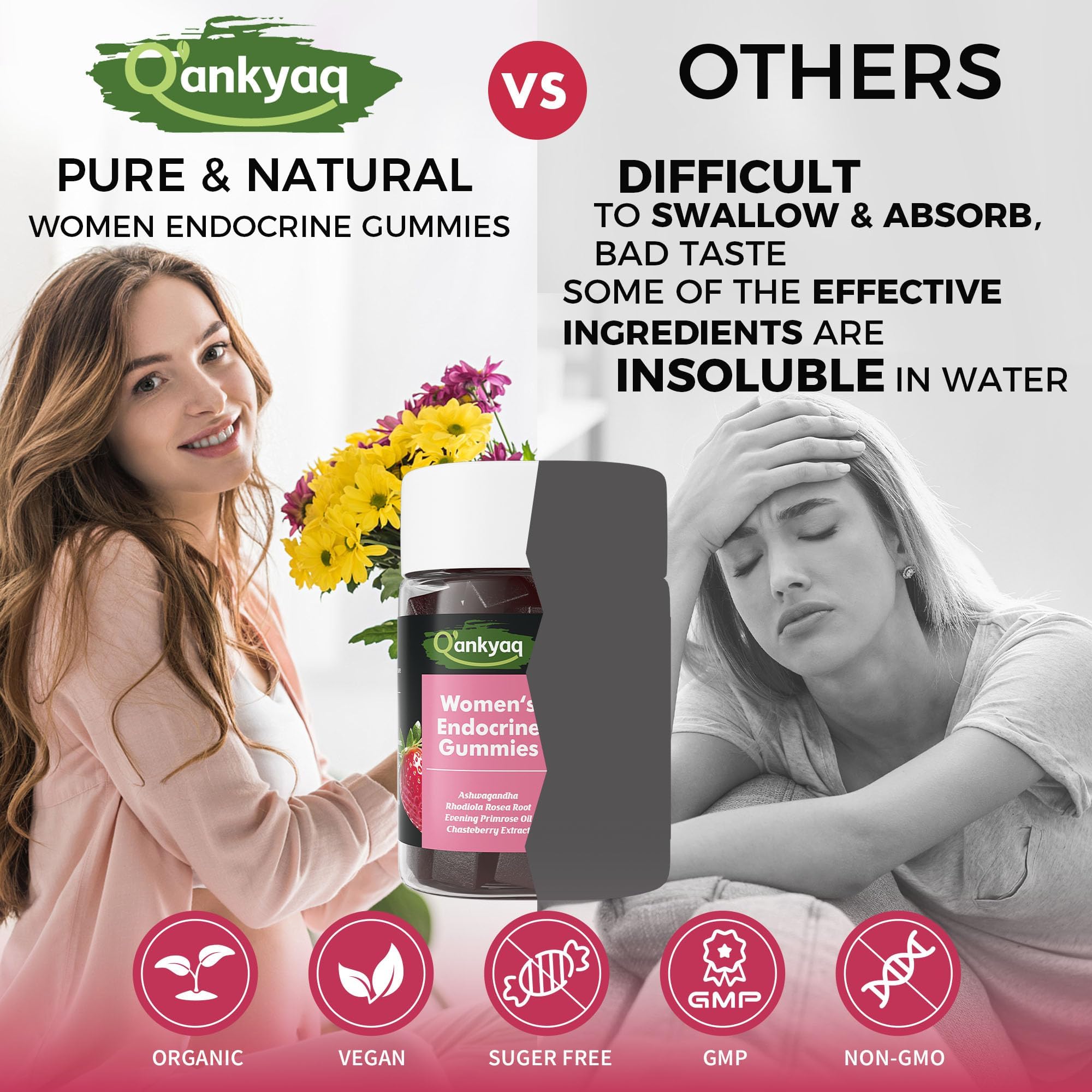 Q'ankyaq PMS Support Gummies for Women, Hormone Balance with Evening Primrose Oil, Chasteberry, Vitamins B6 & B12 - Comfort, Bloating, Mood & Energy Support - 60 Gummies Q'ankyaq Au supplements