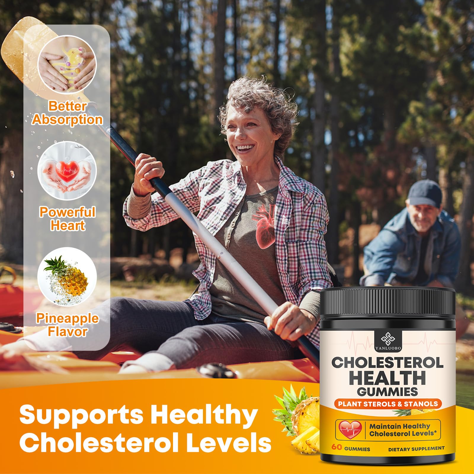 Cholesterol Supplements with 1200mg Plant Sterols & Stanols, Guggul, Bergamot, Red Yeast Rice, Cholesterol Complex Gummies Support Healthy Cholesterol Levels, Pineapple Flavor, 60 Counts YANLUOBO Au supplements
