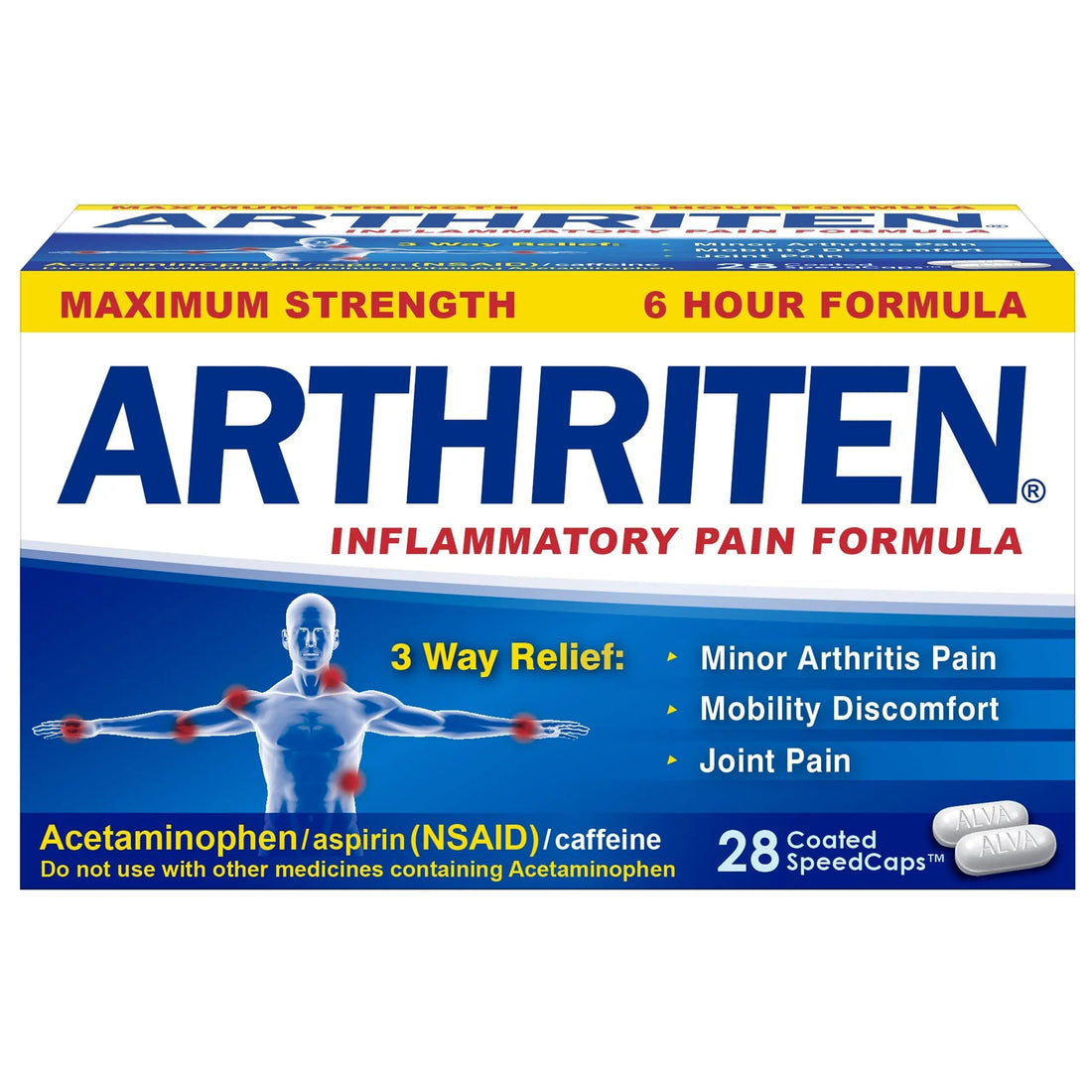 Arthriten Inflammatory Pain Formula Caplets with 3 Active Ingredients: Aspirin, Acetaminophen & Caffeine, White, 28 Count (Pack of 1) Arthriten Au supplements