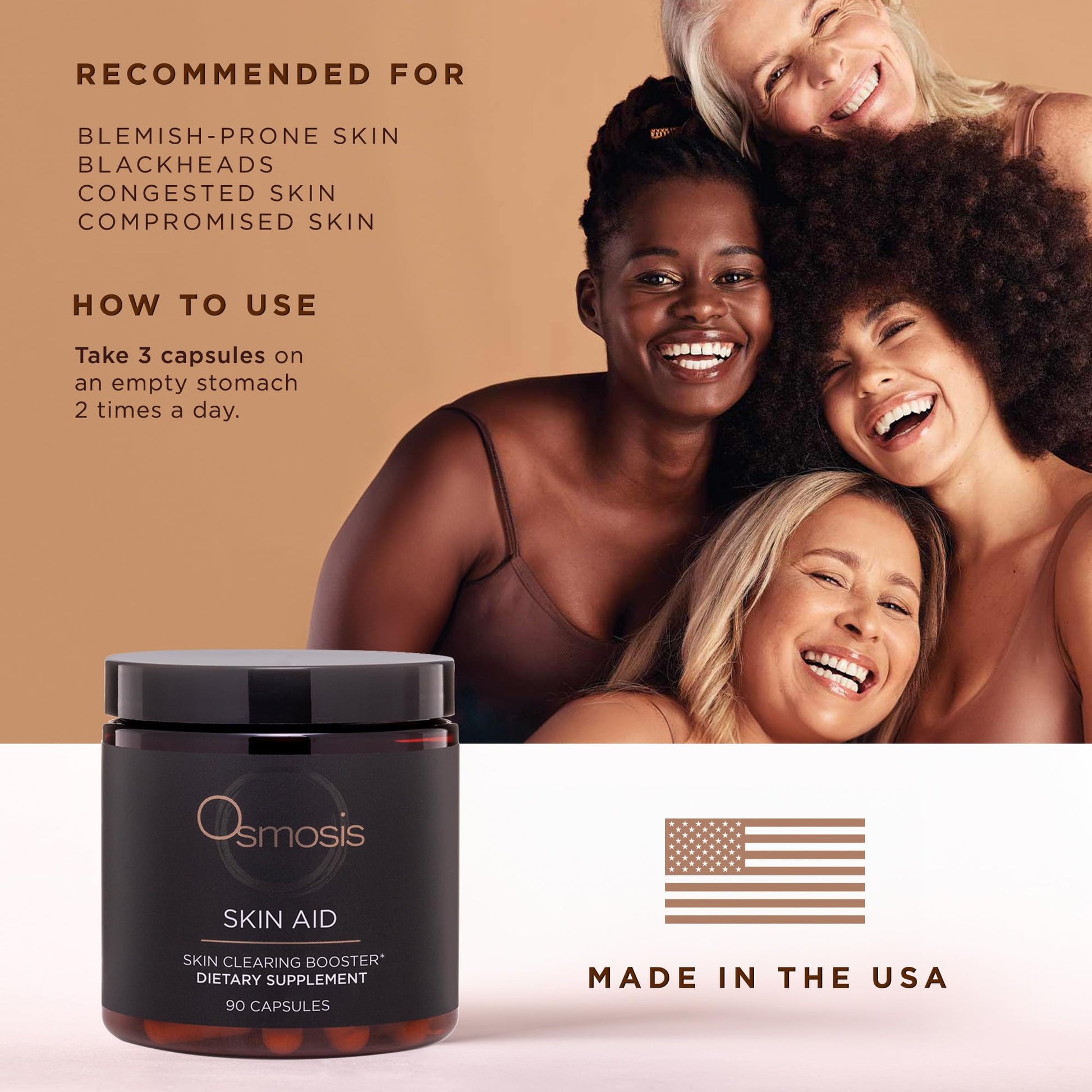 OSMOSIS Skin Aid Daily Supplement, Microbiome and Immunity Support, Vitamin A, for Acne and Blemish Prone Skin, 90 Count OSMOSIS Au supplements
