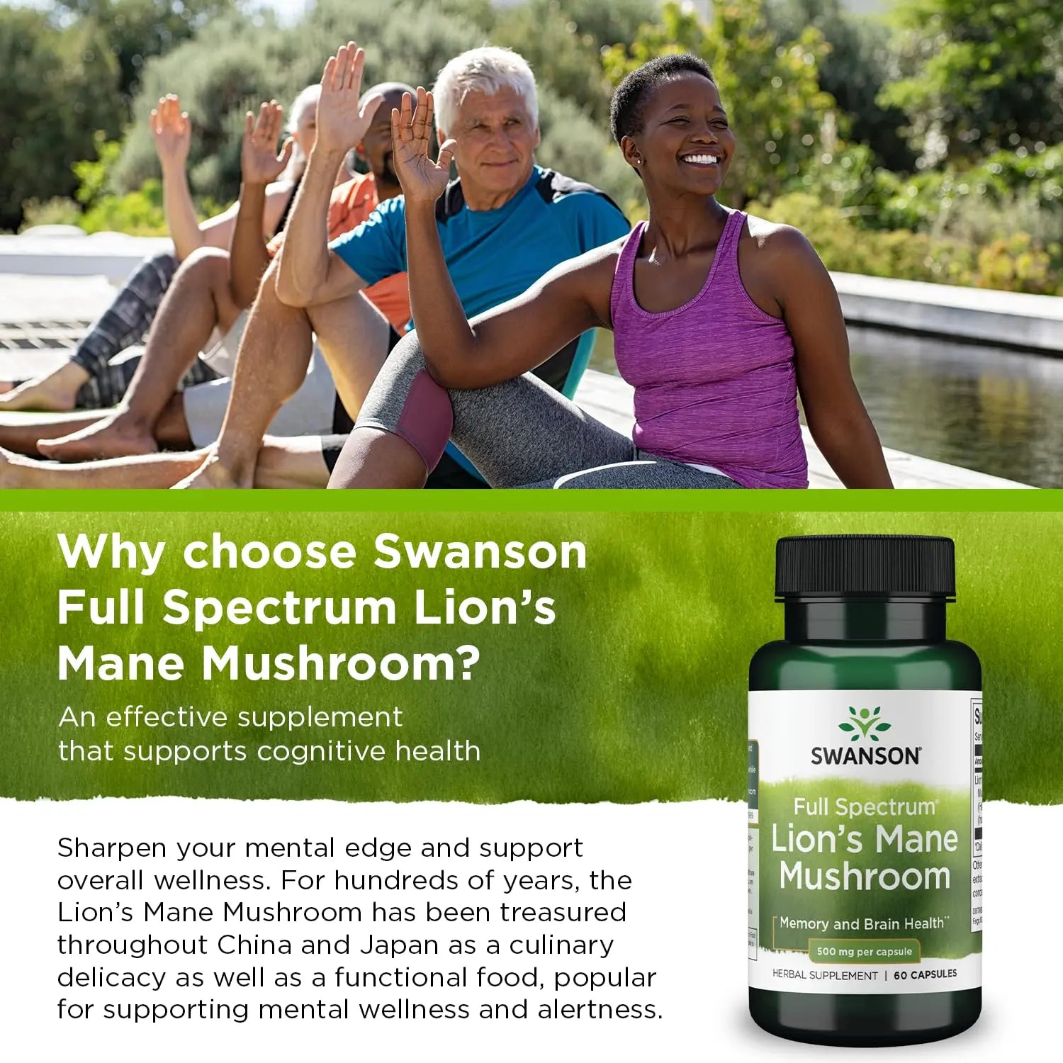 Swanson Lion's Mane Mushroom Capsules - 500 mg Each, 60 Capsules Swanson Au supplements