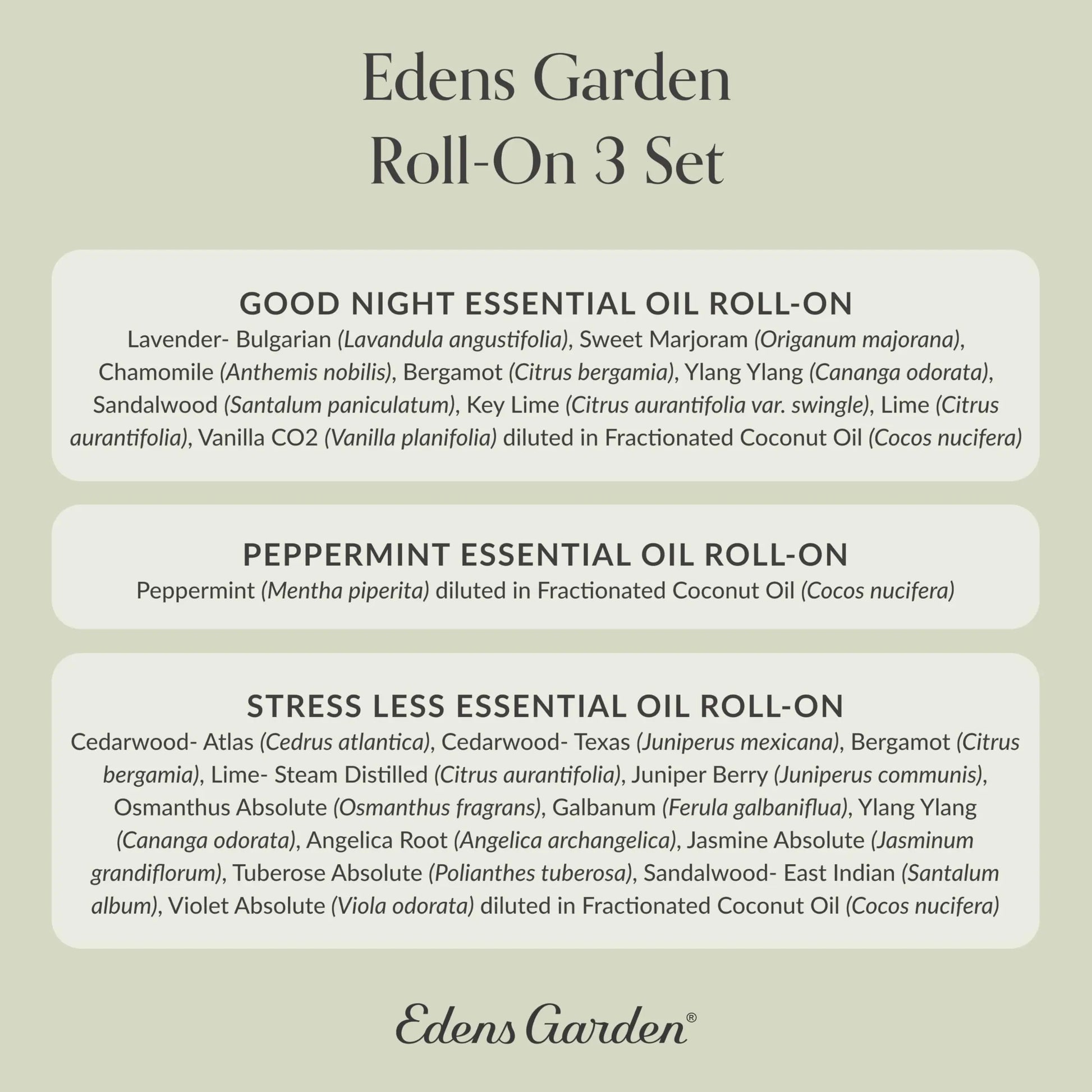Edens Garden Essential Oil Roll-On Set (Good Night, Peppermint, Stress Less)- Aromatherapy Roller Edens Garden Au supplements