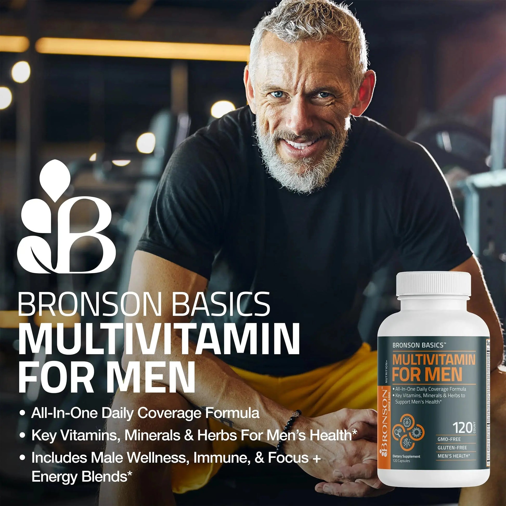 Bronson Multivitamin for Men All-in-One Daily Coverage Formula Key Vitamins, Minerals & Herbs to Support Men's Health, 120 Capsules Bronson Au supplements