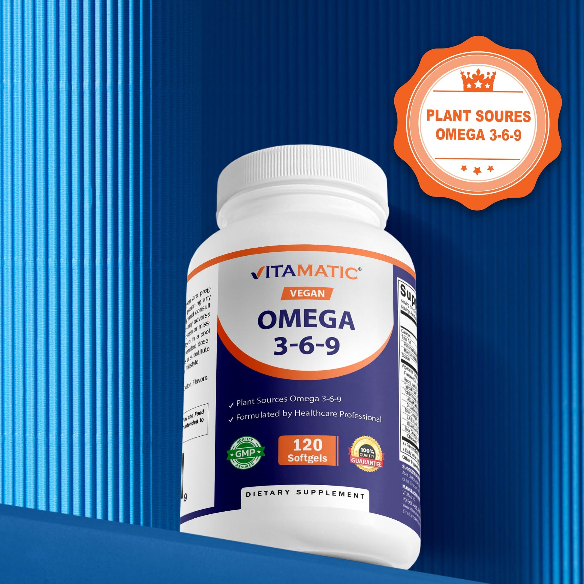 Vitamatic Vegan Omega 3-6-9 Complex 1250mg | Flaxseed, Olive, Borage & Algae Oils | Plant-Based Omegas | 120 Softgels Vitamatic Au supplements