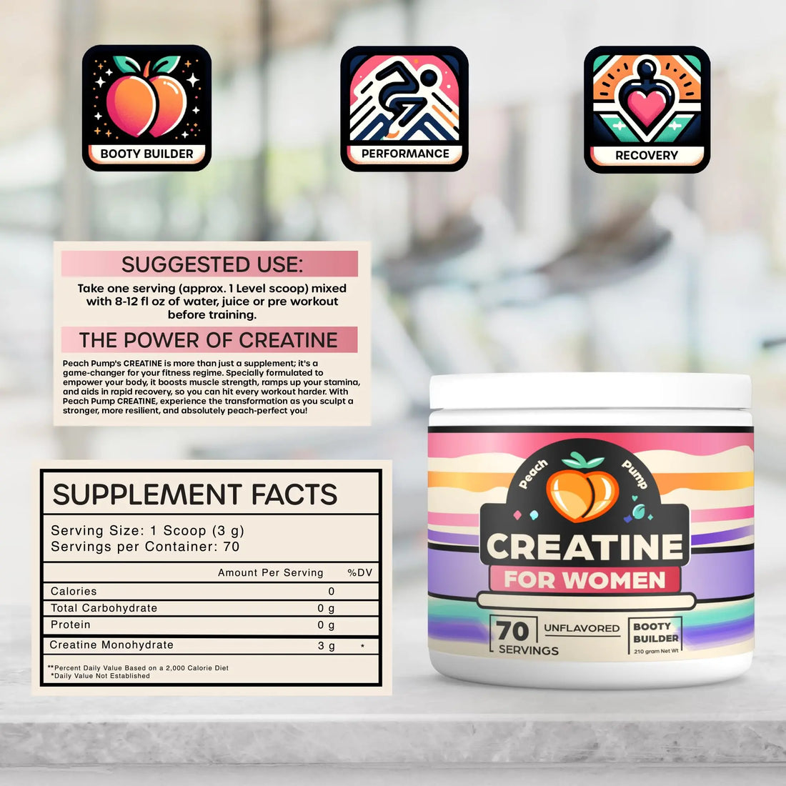 Creatine Supplement for Women's Booty Gains - Unflavored Micronized Creatine Peach Pump Au supplements