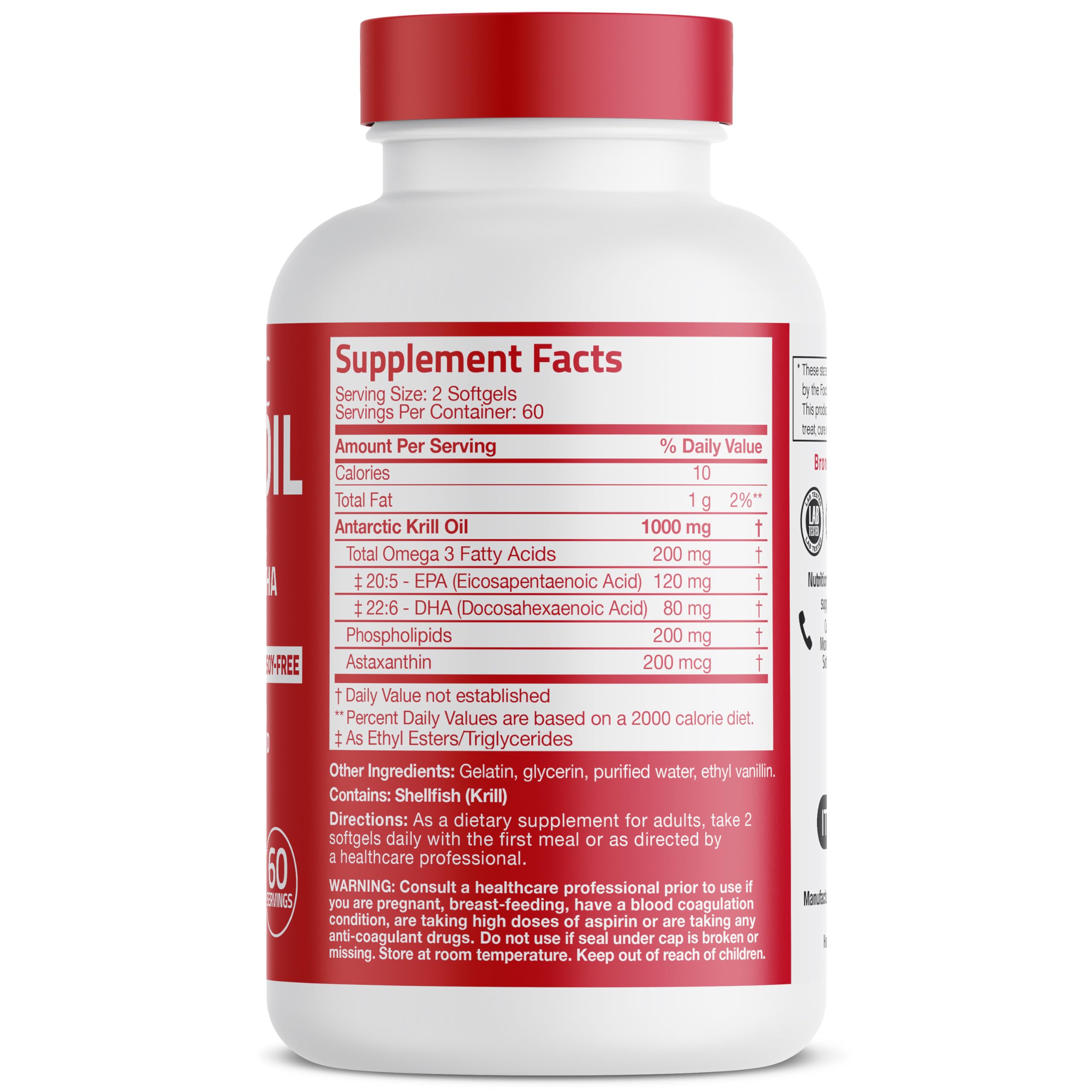 Bronson Antarctic Krill Oil 1000 mg with Omega-3s EPA, DHA, Astaxanthin and Phospholipids 120 Softgels Bronson Au supplements
