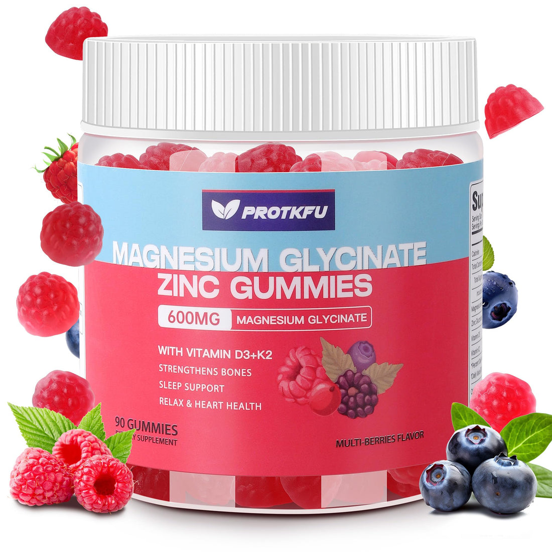 90 CT Magnesium Glycinate Gummies 600mg, Sugar Free Magnesium Gummies w/Zinc & Vitamin D3 & K2 - Magnesium Supplements for Sleep, Supports Bone Health, Nerve & Immune Function ProTKFU Au supplements