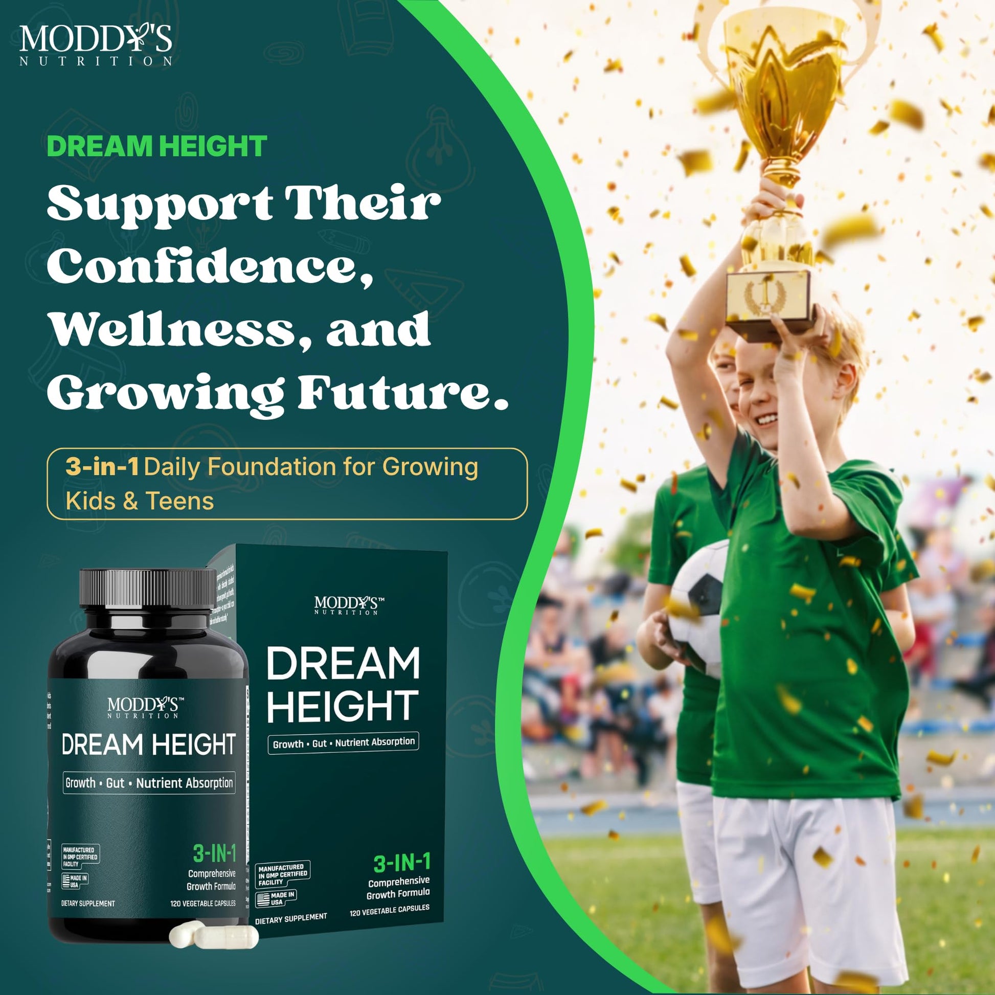 Moddy's Nutrition DreamHeight Growth Supplement for Kids & Teens, Bone, Immune & Sleep Support, Clinically Studied Formula, 120 Small Easy-to-Swallow Capsules Moddy's Nutrition Au supplements