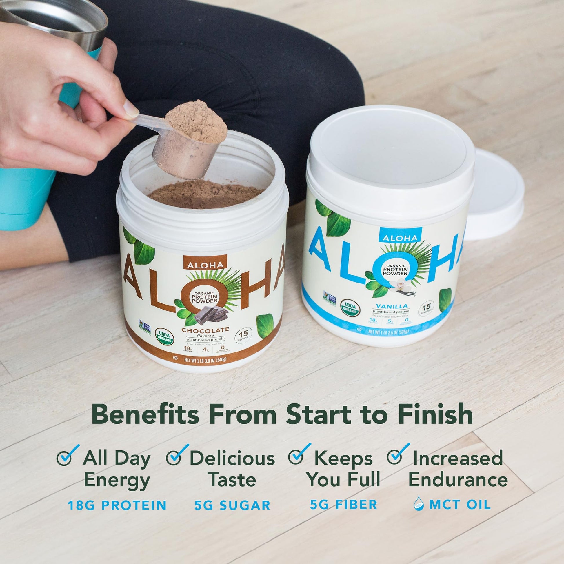 ALOHA Organic Plant Based Protein Powder, Stevia Free, Vanilla, 19.6 oz, 15 Servings PACKAGING MAY VARY ALOHA Au supplements