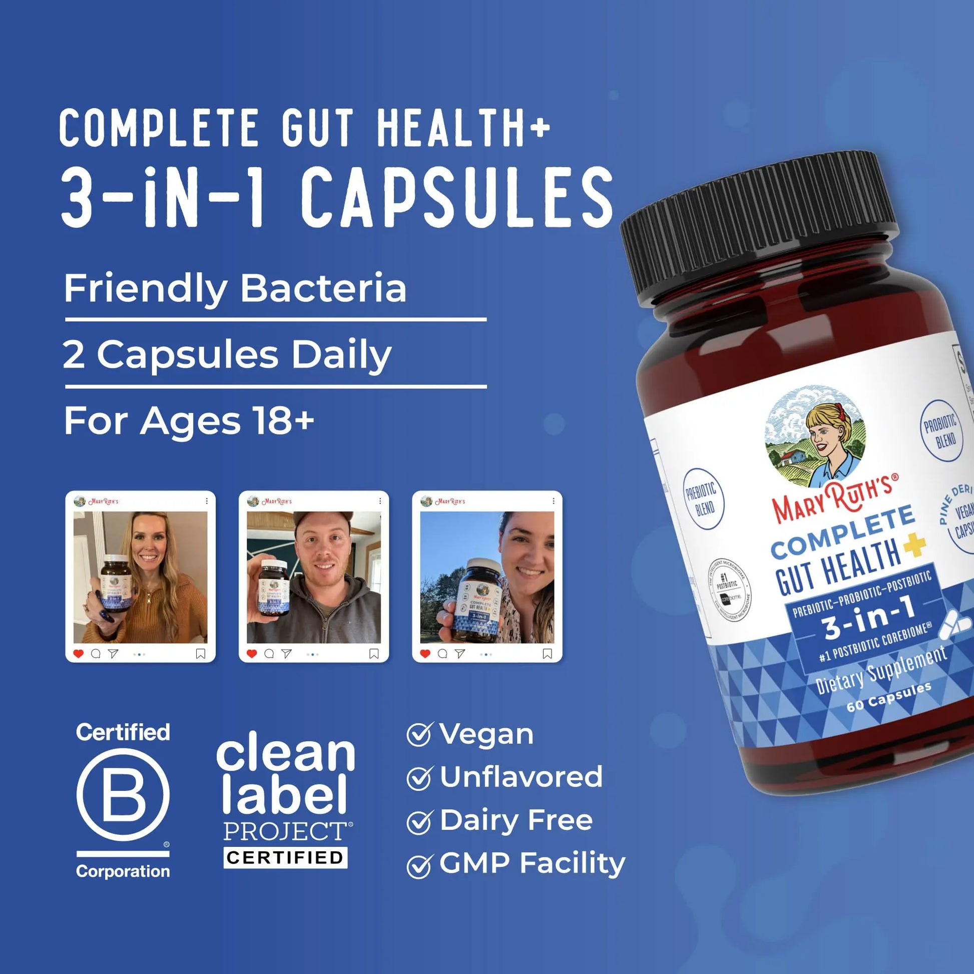 MARYRUTH'S Complete Gut Health+ Capsules | 5 Probiotic Blend | Butyrate | Corebiome® | Vegan Gut Support | Support Gastrointestinal Health & Microbiome MARYRUTH'S Au supplements