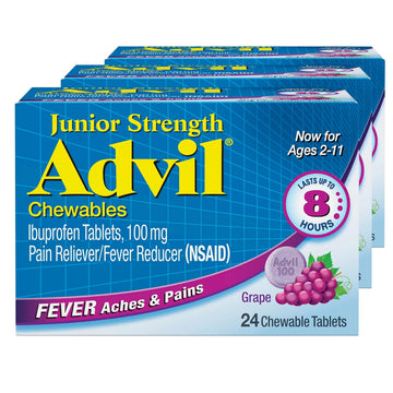 Advil Junior Strength Chewable Ibuprofen Pain Reliever and Fever Reducer, Children's Ibuprofen for Pain Relief, Grape - 24 Tablets (Pack of 3) Advil Au supplements