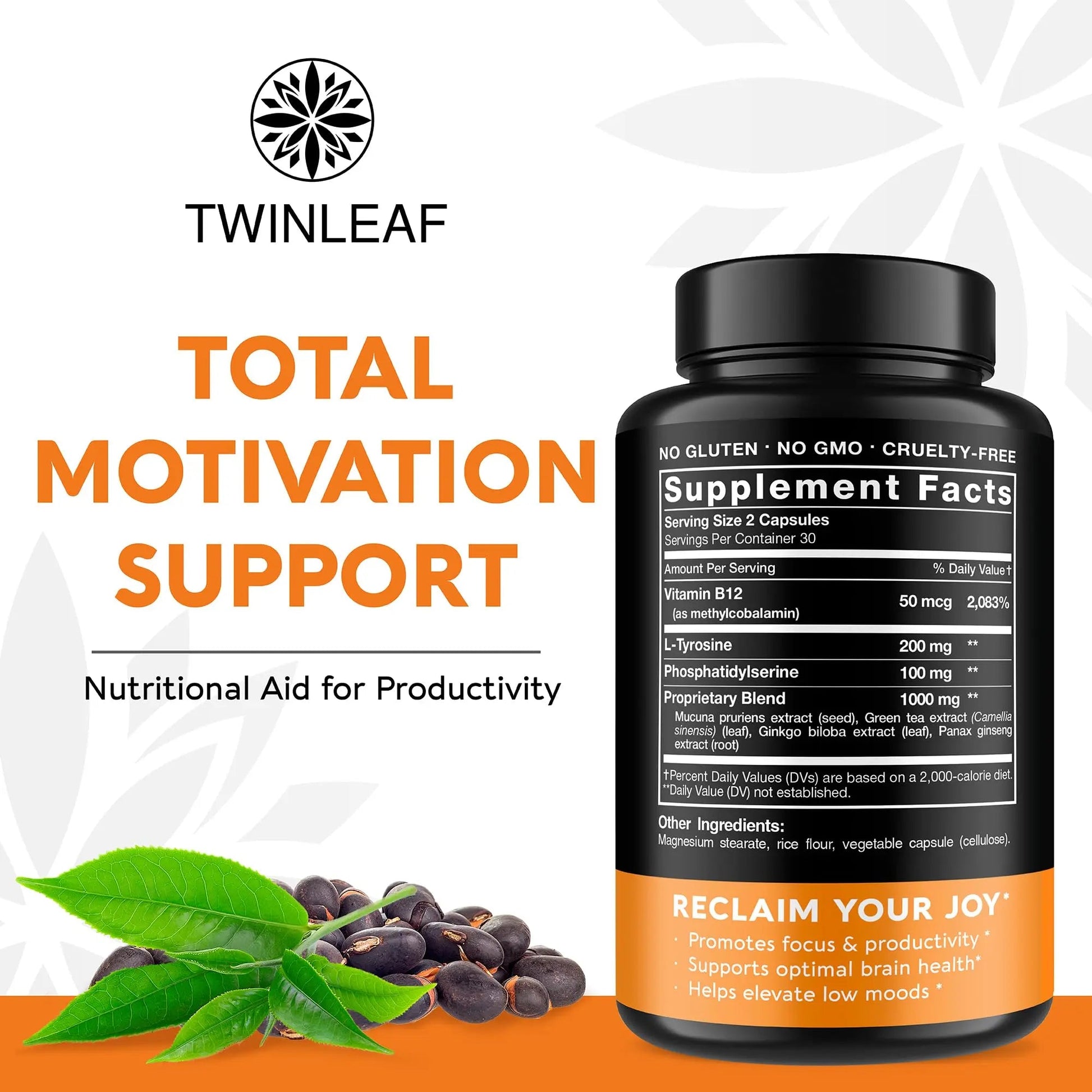 TWINLEAF Dopamine Brain Support Supplement, 1000 mg Blend - Made in USA - with DMAE, Vitamin B12 and L-Tyrosine TWINLEAF Au supplements
