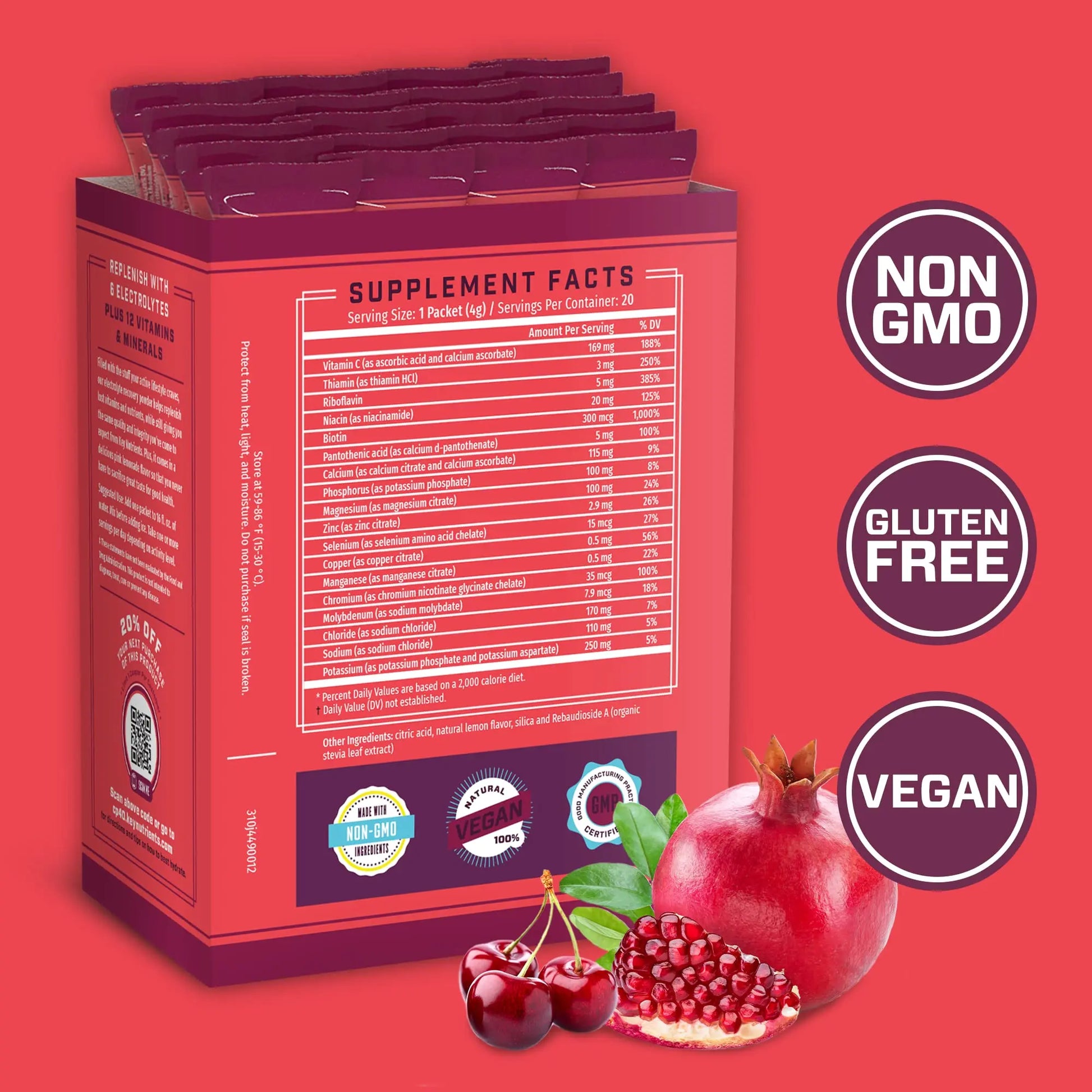 KEY NUTRIENTS Multivitamin Electrolytes Powder Packets - Sweet Cherry-Pom 20 Pack KEY NUTRIENTS Au supplements