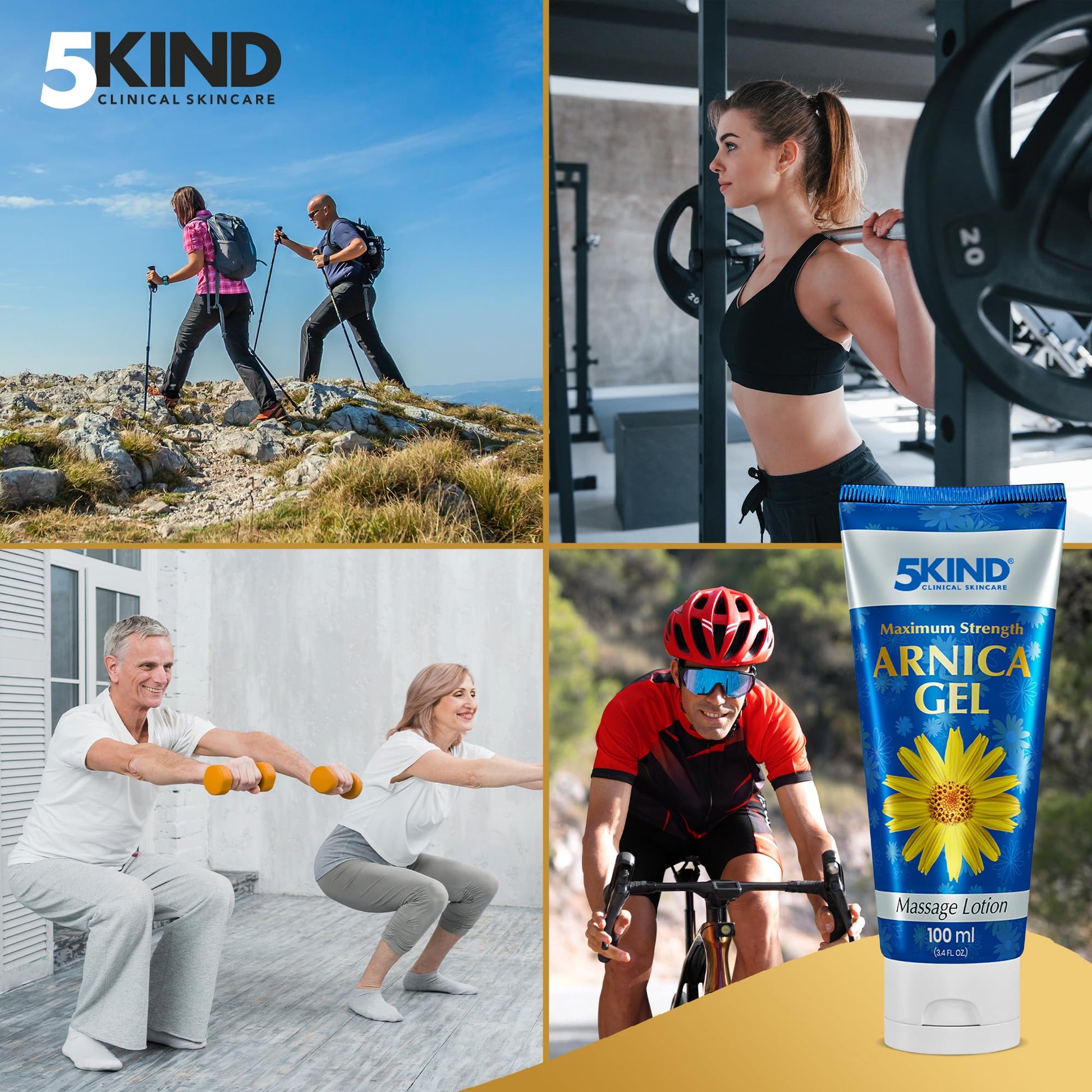 5kind Maximum Strength Arnica Bruise Gel 3.4 Fl Oz - Arnica Gel for Bruising and Swelling - Arnica Montana Gel with High Concentration Extract - Non-Greasy Formula 5kind clinical skincare Au supplements