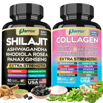 Parrox Adaptogen & Beauty Bundle – Rhodiola, Panax Ginseng, Ashwagandha, Cordyceps, Turmeric, Collagen, Biotin, Keratin, MSM, Hyaluronic Acid, Zinc, Quercetin, Vitamin C, A & E, Folate, Magnesium Parrox Au supplements