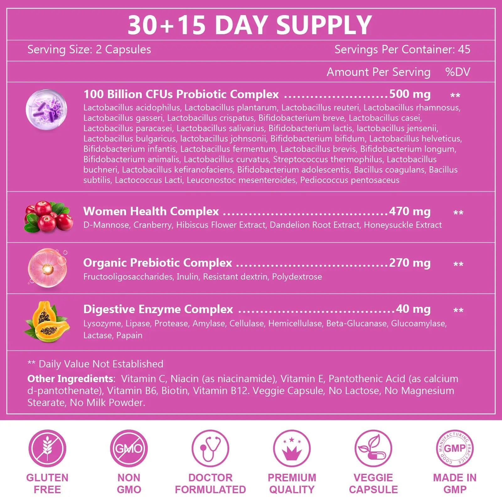 Probiotics for Women Digestive Health, 100 Billion CFUs Probiotic with Digestive Enzymes NATURE TARGET Au supplements