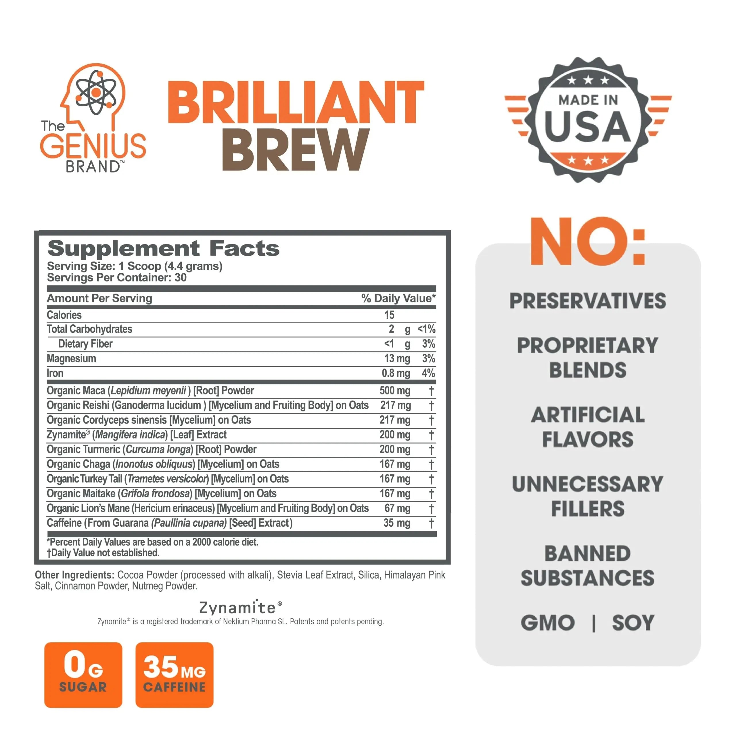 The Genius Brand Genius Brilliant Brew - Natural Coffee Substitute for Clear Thinking, Energy & Immune Support - No Crash or Jitters - Powered by Nootropics - Non-GMO - 30 Servings - Sweet Cocoa The Genius Brand Au supplements