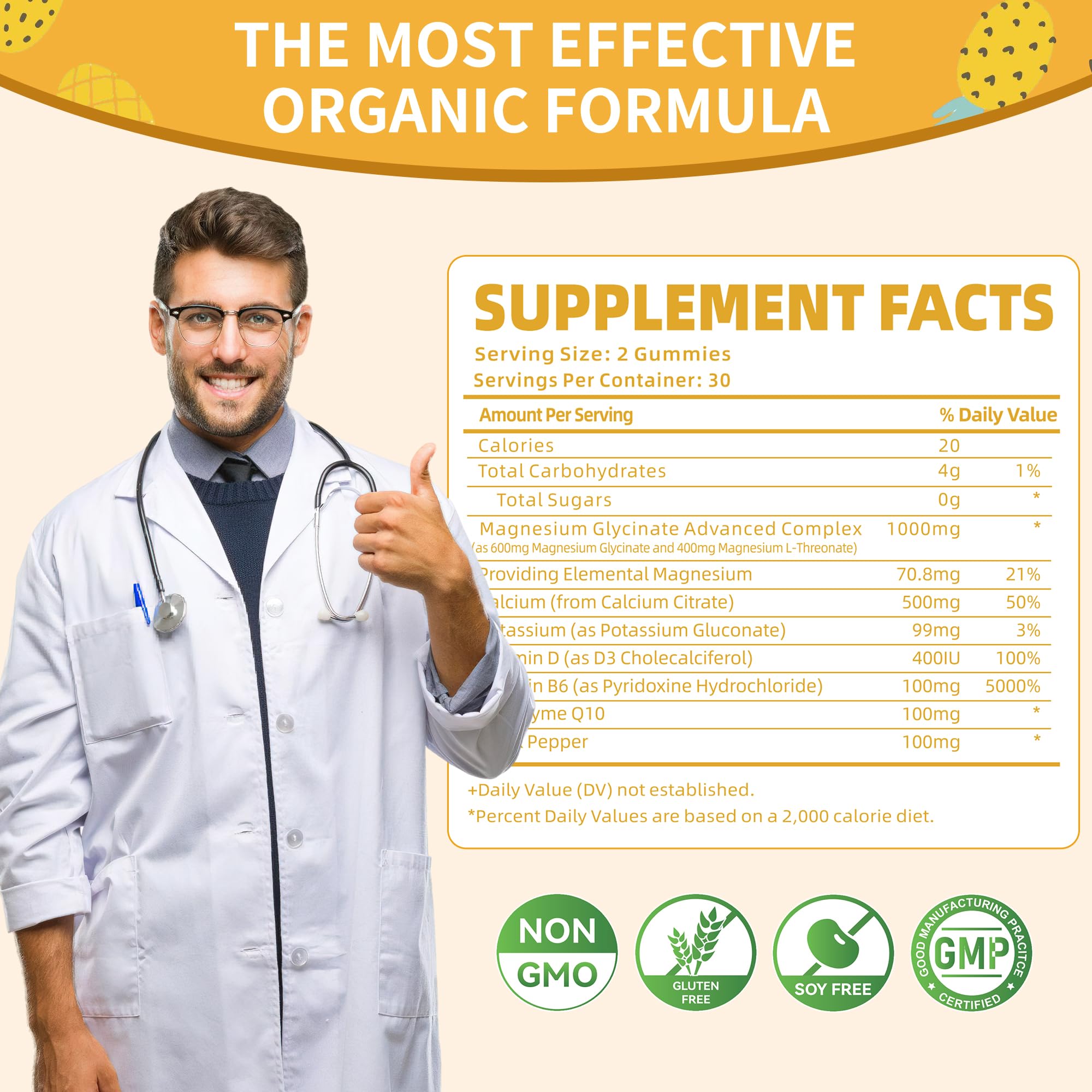 Magnesium Glycinate Gummies 1000mg - Sugar Free Magnesium Potassium Supplement with Vitamin D, B6, CoQ10 for Calm Mood & Sleep Support - 60 Pineapple Gummies -1 Pack Natures Aid Au supplements
