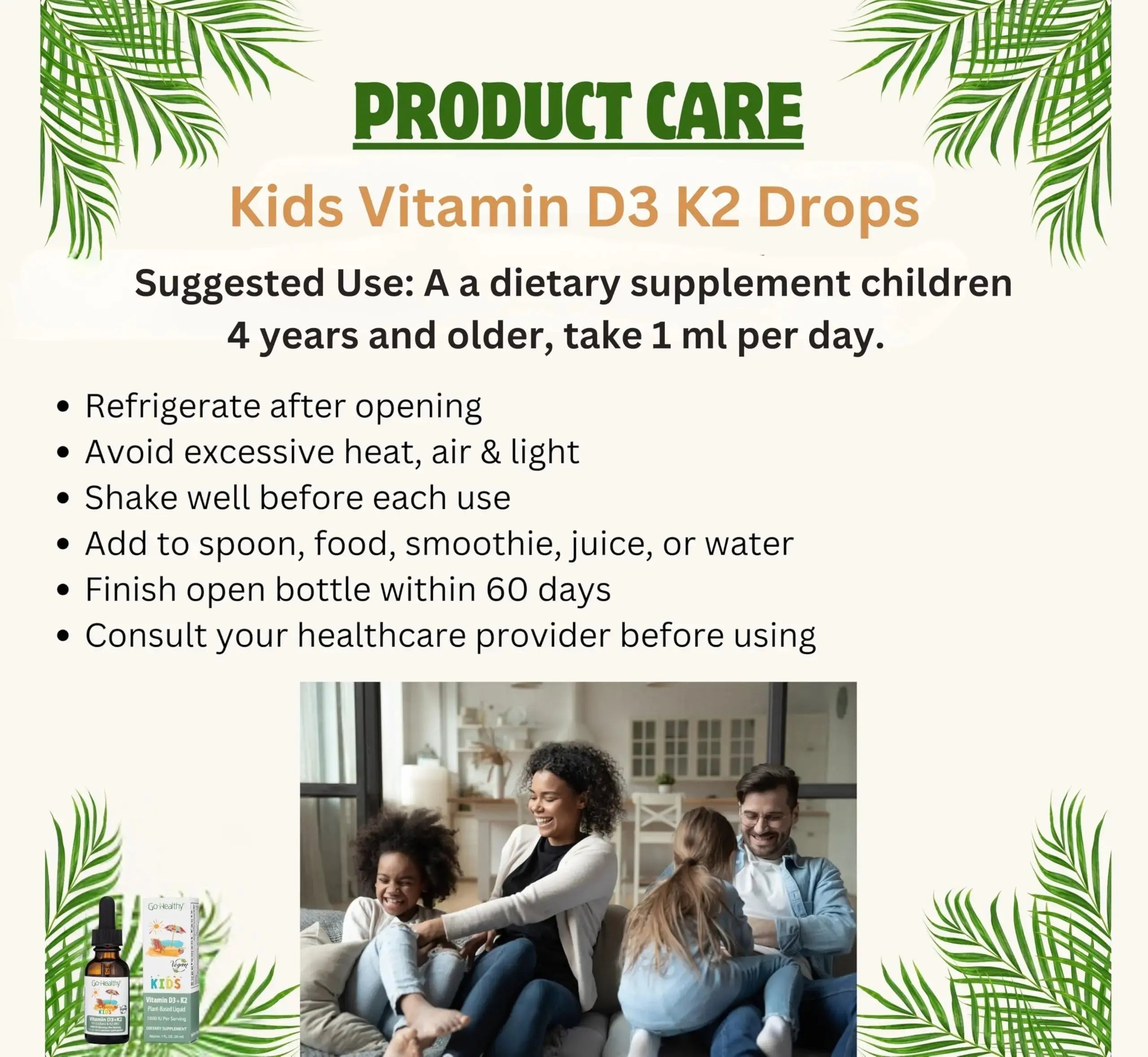 Go Healthy Kids Vitamins D3 K2 (MK-7), Child Vitamin D, Liquid Vegan D3 K2 Drops for Kids Go Healthy Natural Au supplements