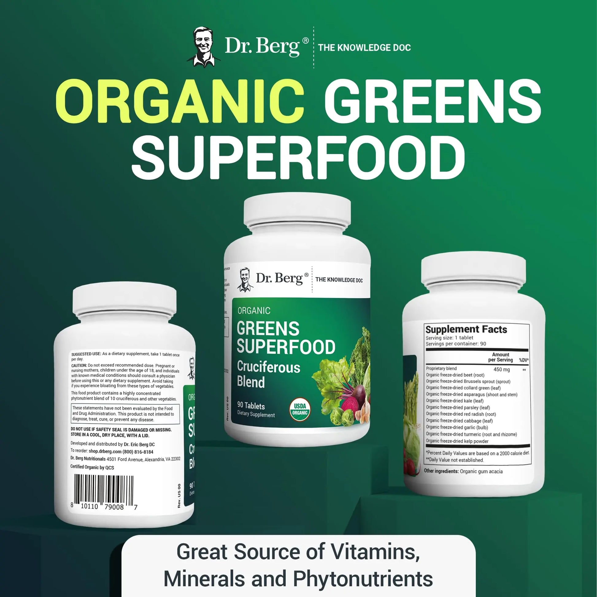 Dr. Berg's Greens Superfood Cruciferous Vegetable Tablets - Vegetable Supplements Dr. Berg Nutritionals Au supplements
