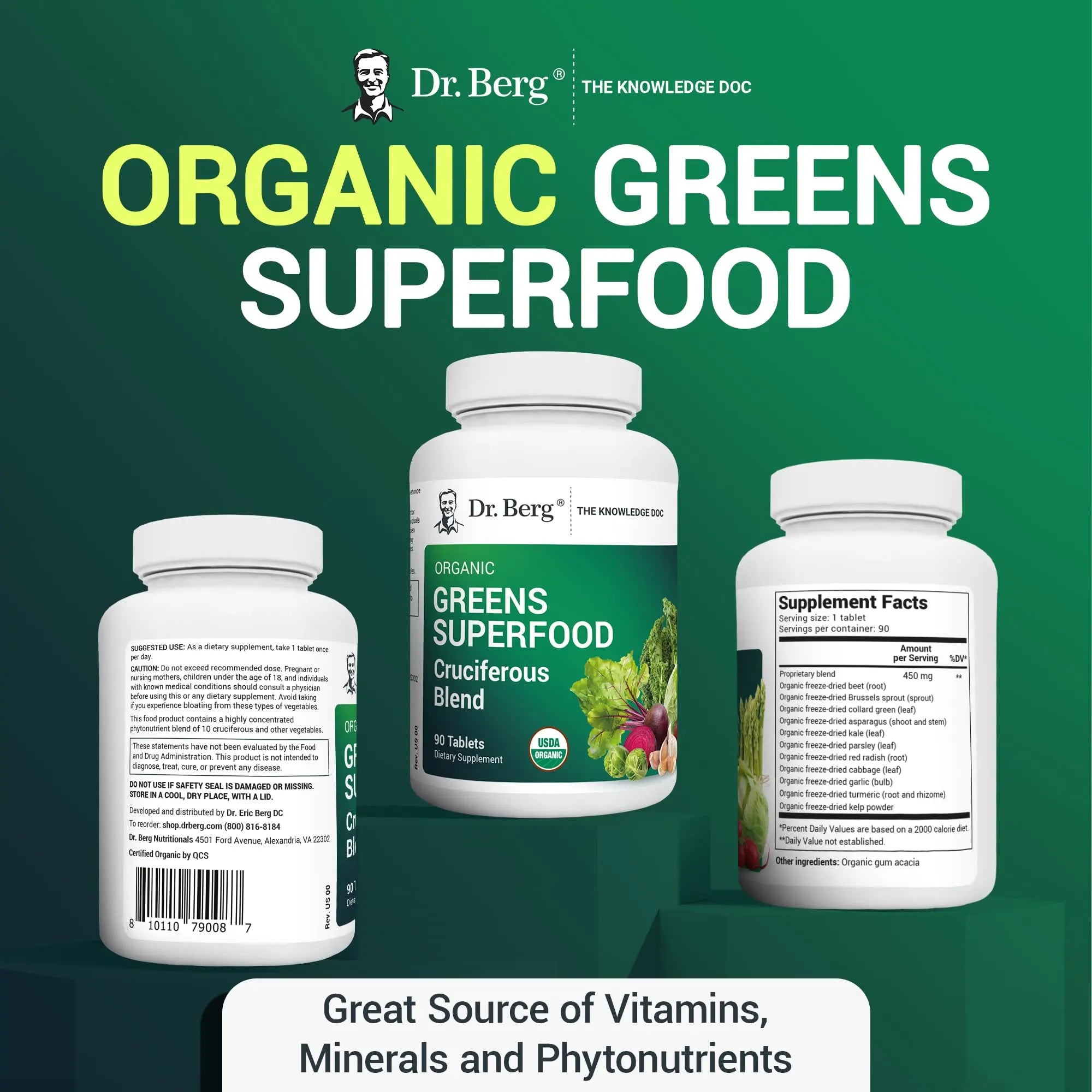 Dr. Berg's Greens Superfood Cruciferous Vegetable Tablets - Vegetable Supplements Dr. Berg Nutritionals Au supplements