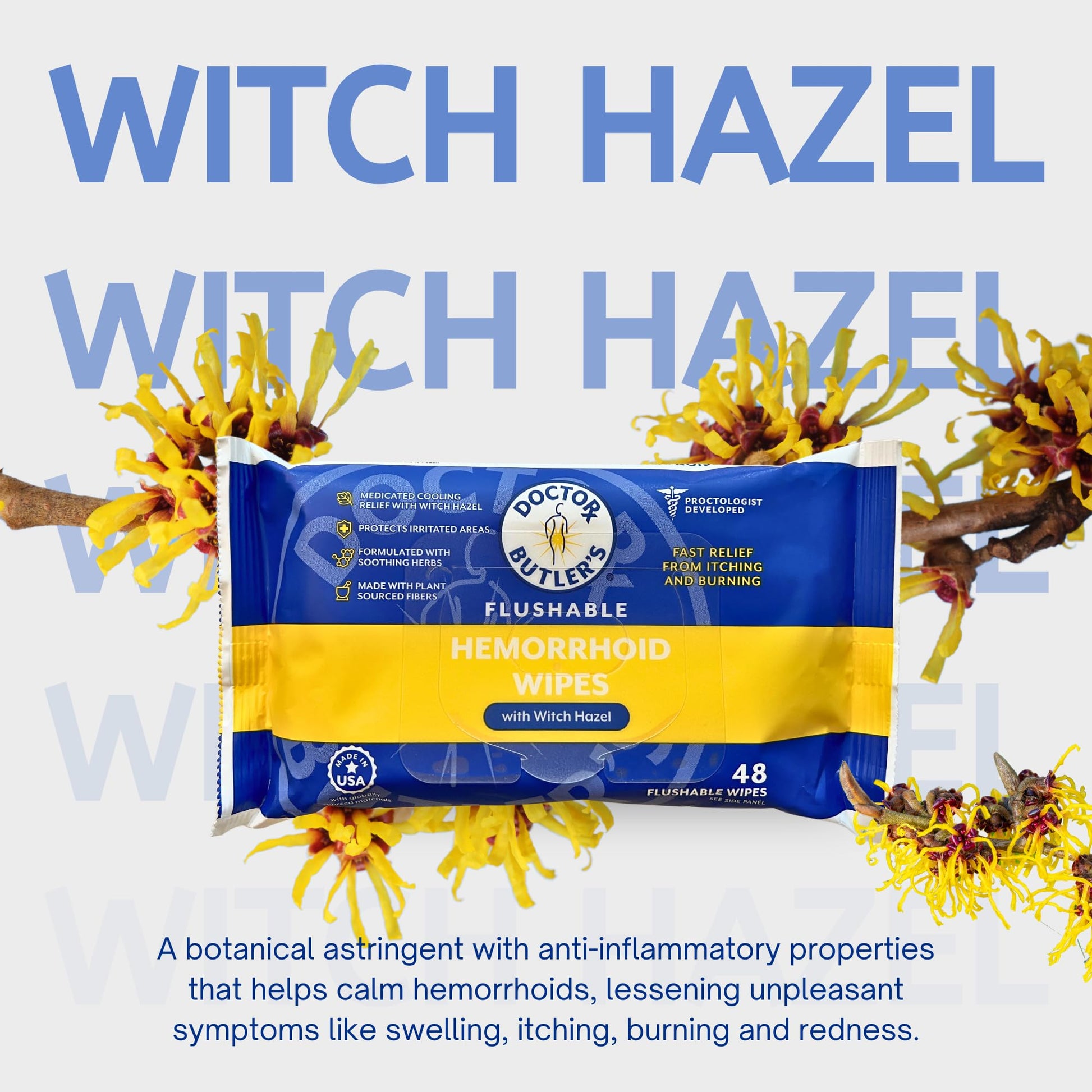 Doctor Butler's Flushable Hemorrhoid Wipes – Flushable Wipes with Witch Hazel to Soothe and Bring Relief from Discomfort Associated with Hemorrhoids (48 Wipes) Doctor Butler's Au supplements