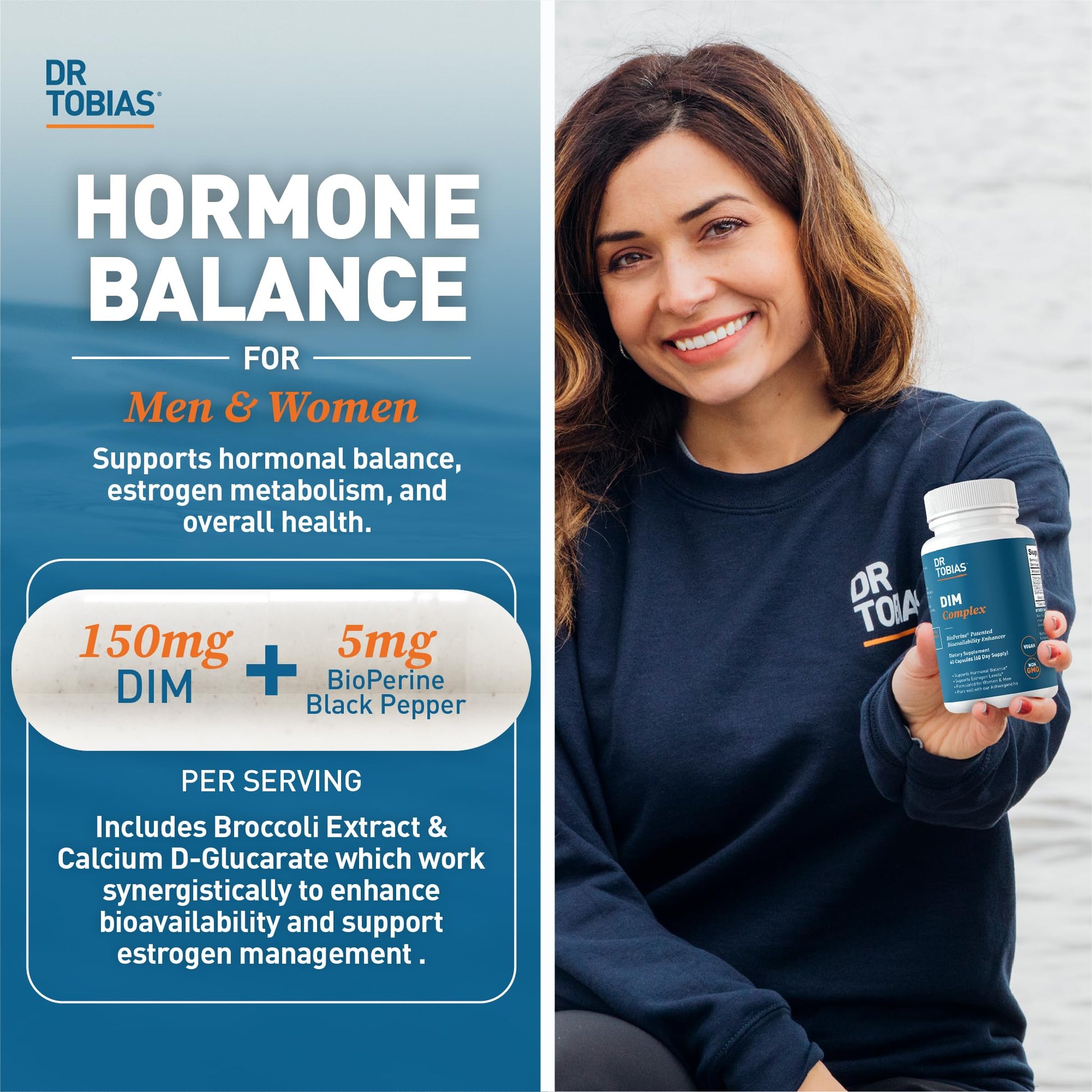 Dr. Tobias DIM Complex, Hormone Balance for Women & Men, DIM Supplement with BioPerine, Broccoli Extract & Calcium D-Glucarate Estrogen Detox Balance Complex, Non-GMO, Vegan, 60 Capsules Dr. Tobias Au supplements