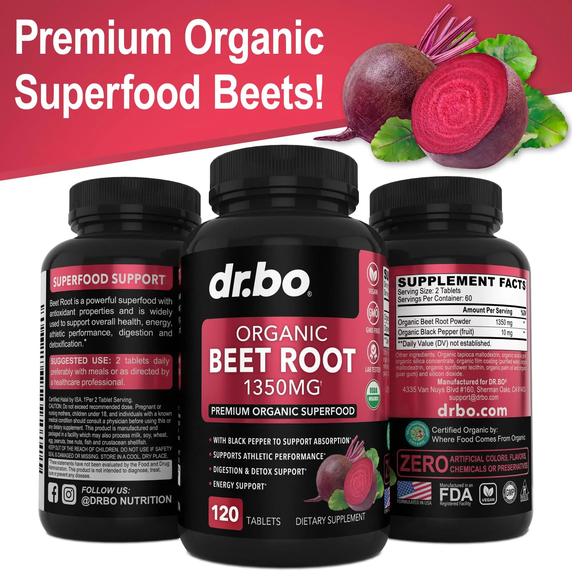 Organic Beet Root Capsules Supplements - 1350mg Beetroot Powder Extract Pills, Organic DR. BO Au supplements