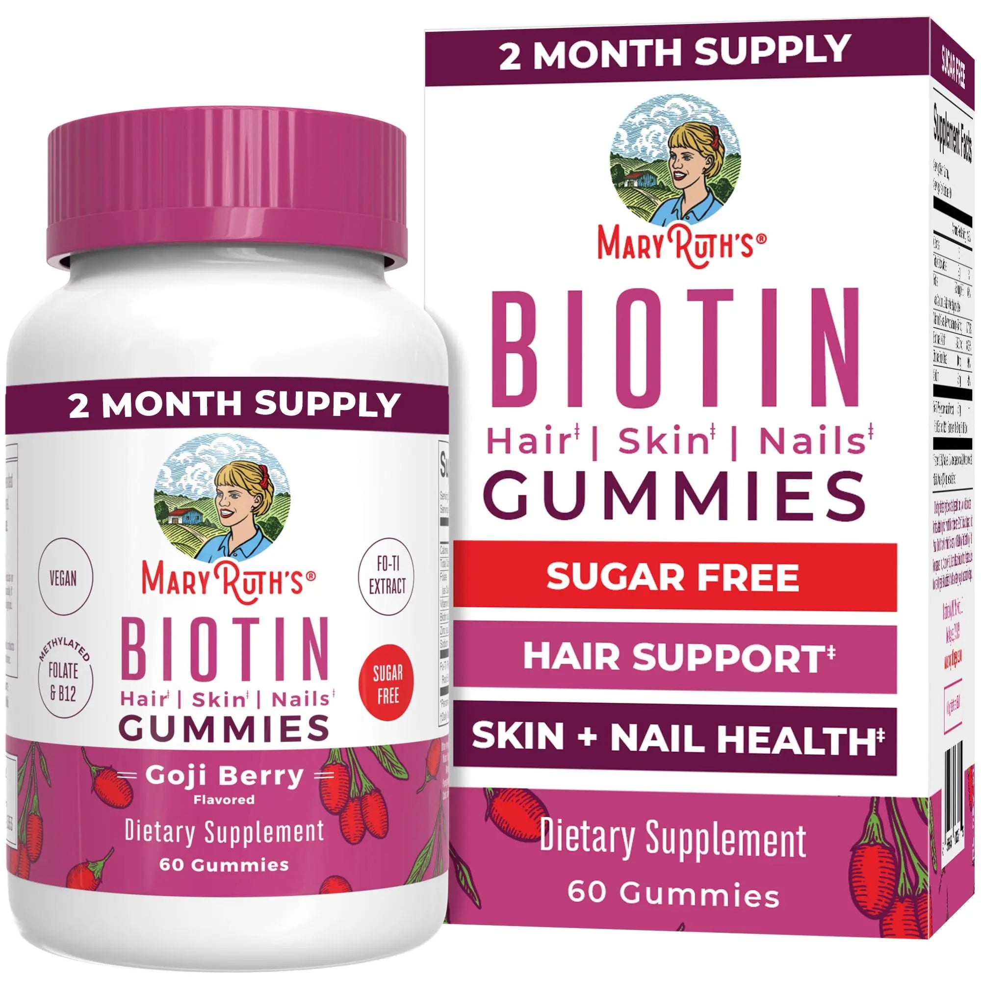 MaryRuth Organics Biotin Gummies | Sugar Free | Vegan | Non-GMO | 2,500 mcg Biotin Supplement | Hair Skin and Nails Vitamins | Hair Growth Vitamins | Hair Growth Supplement | 60 Count MARYRUTH'S Au supplements