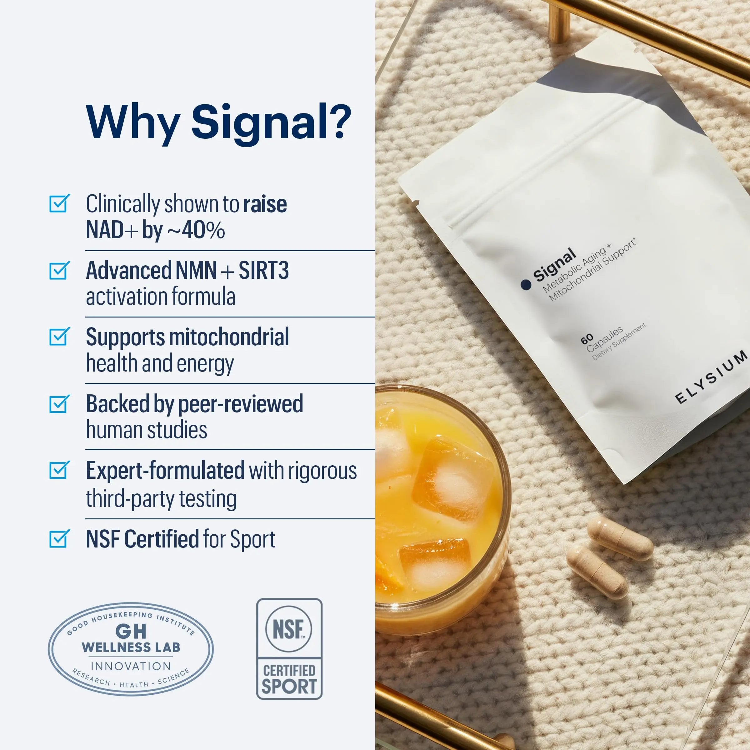 ELYSIUM Signal NMN Supplement - Clinically Proven to Support NAD+ Production, Mitochondrial Function & Metabolic Health - Nicotinamide Mononucleotide and SIRT3 Activation Complex- 30 Day Supply ELYSIUM Au supplements