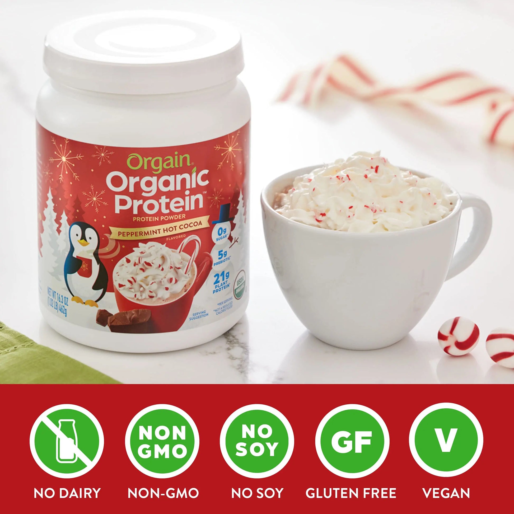 Orgain Organic Vegan Protein Powder, Peppermint Hot Cocoa Seasonal Holiday Flavor Orgain Au supplements