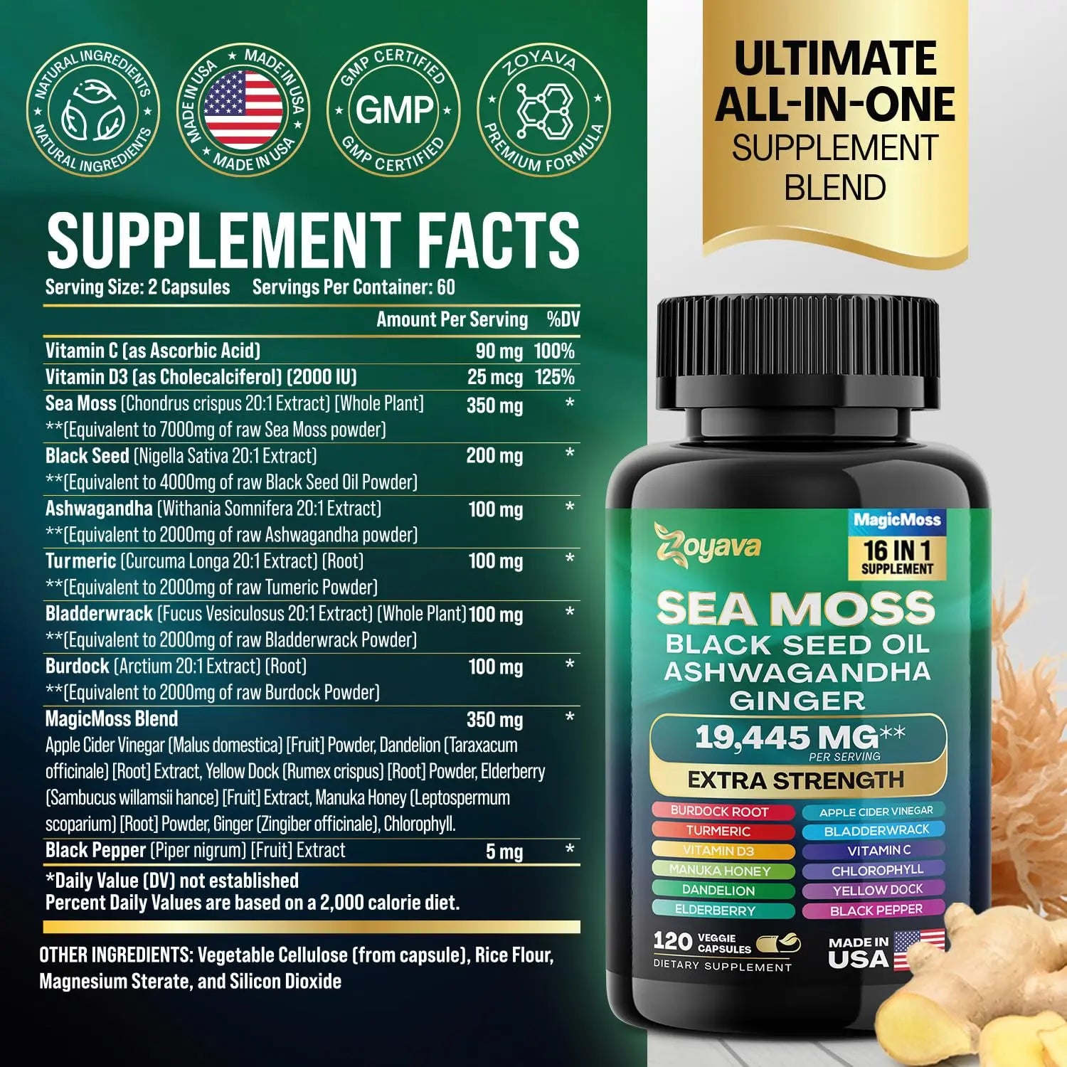 Zoyava Sea Moss 7000mg Black Seed Oil 4000mg Ashwagandha 2000mg Turmeric Zoyava Au supplements