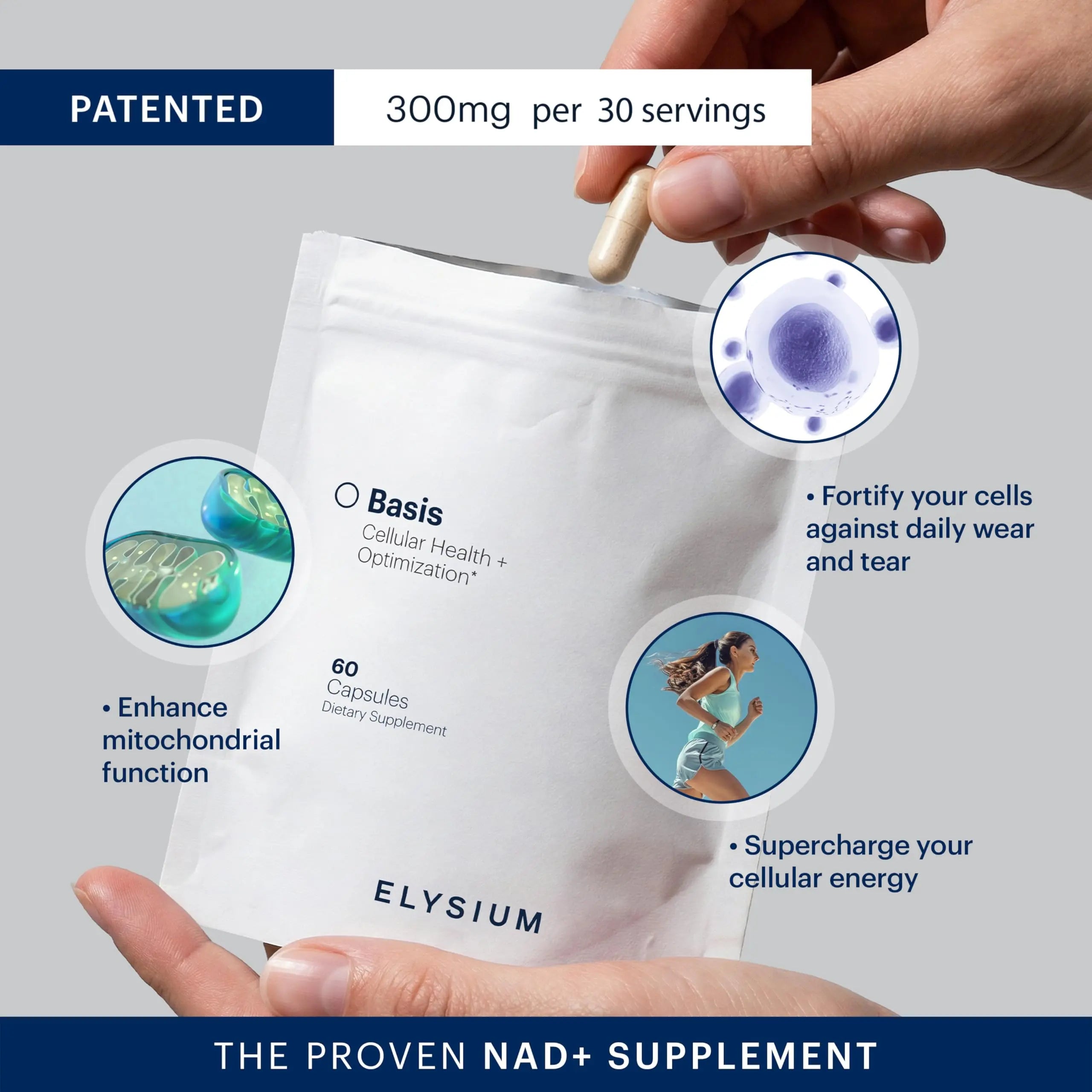 ELYSIUM Basis NAD Plus Supplement 30 Servings - with Nicotinamide Riboside 250mg and Pterostilbene 50mg - Healthy Aging Supplement & Cellular Energy ELYSIUM Au supplements