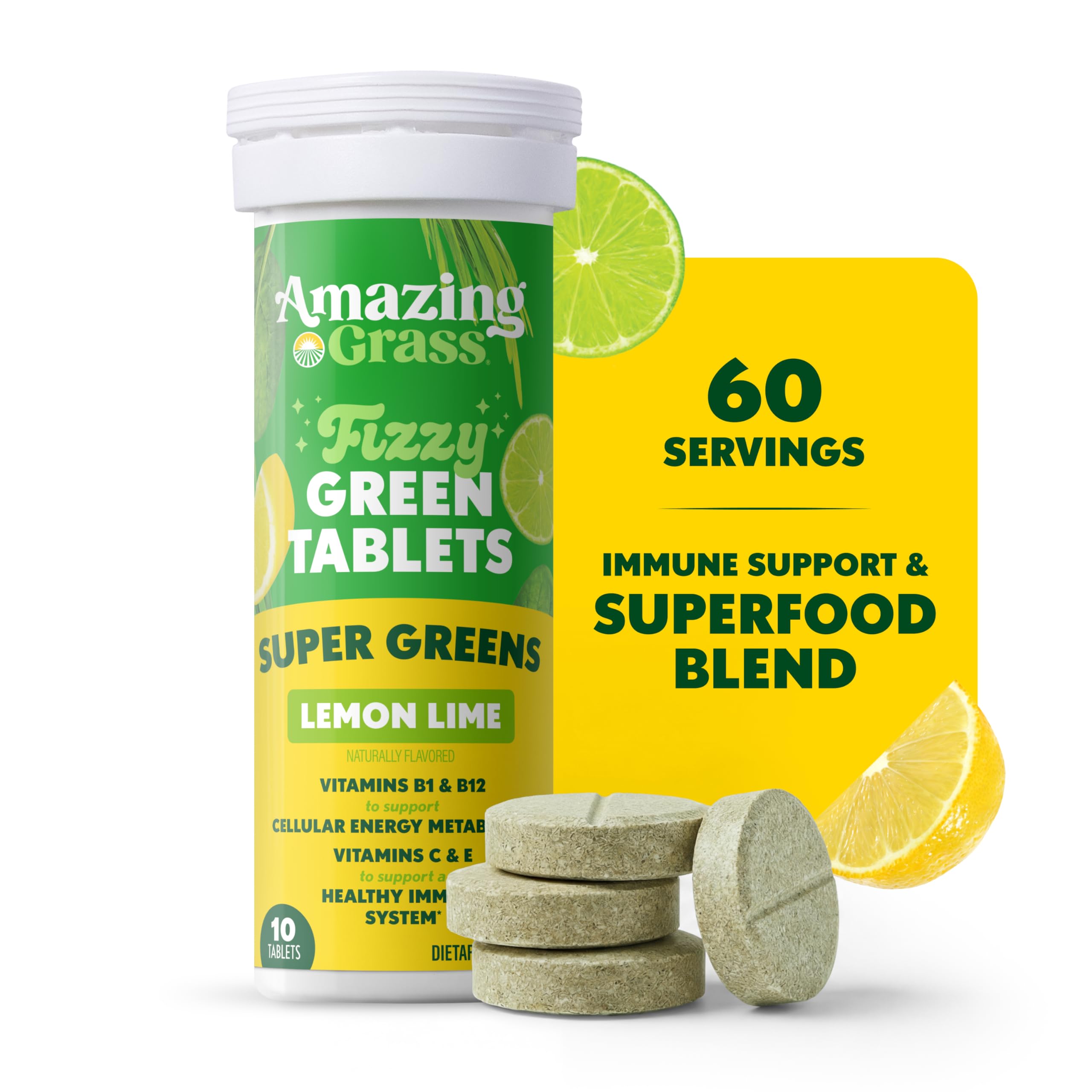 Amazing Grass Effervescent Tablets: Green Superfood Water Flavoring Tablet with Antioxidants & Alkalizing Greens, Lemon Lime, 60 Count Amazing Grass Au supplements