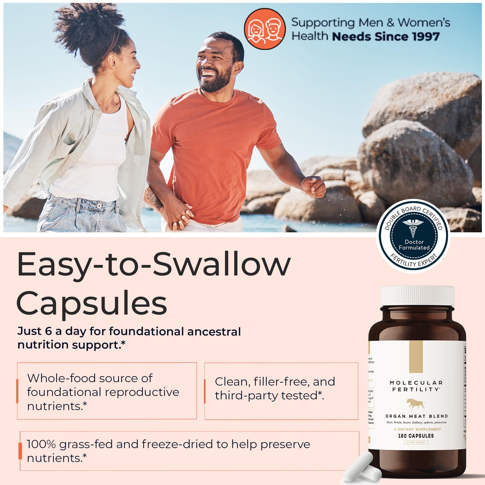 Molecular Fertility Beef Organ Complex - Pasture-Raised, Grass Fed Beef Liver, Brain, Heart, Spleen, Pancreas Blend, Healthy Hormone Balance and Fertility Supplement for Women and Men, 180 Capsules Molecular Fertility Au supplements