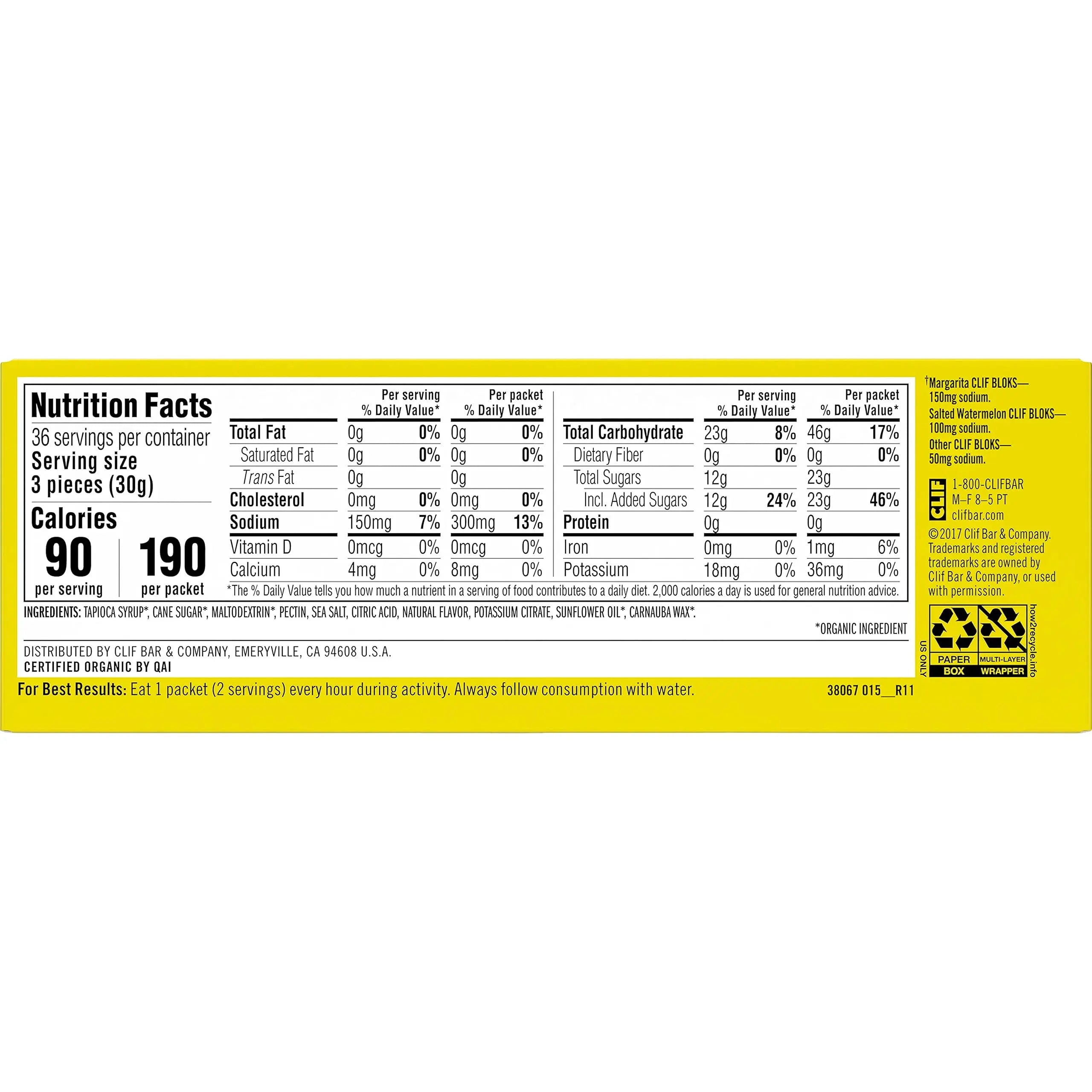 CLIF BLOKS - Margarita Flavor with 3X Sodium - Energy Chews - Non-GMO Clif Bar Au supplements