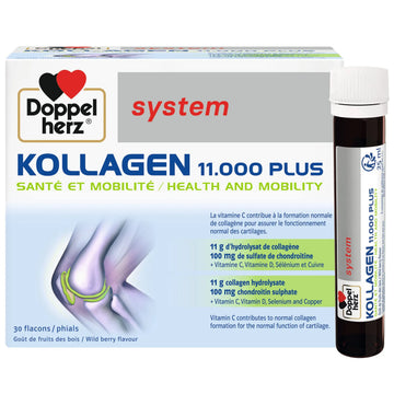 Doppelherz - Kollagen 11000 Plus - Collagen hydrolysate, chondroitin Sulphate, Vitamins C and D and Trace Elements - for Bones, cartilages and tendons - Wild Berry Flavour Liquid- 30 Bottles of 25ml Doppelherz Au supplements