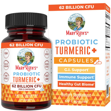 MaryRuth Organics Probiotic Turmeric + Extra GI Support | 62 Billion CFU | Organic Ingredients Turmeric Complex with Probiotics | Turmeric Curcumin Capsules for Digestion | Vegan | 60 Count MARYRUTH'S Au supplements