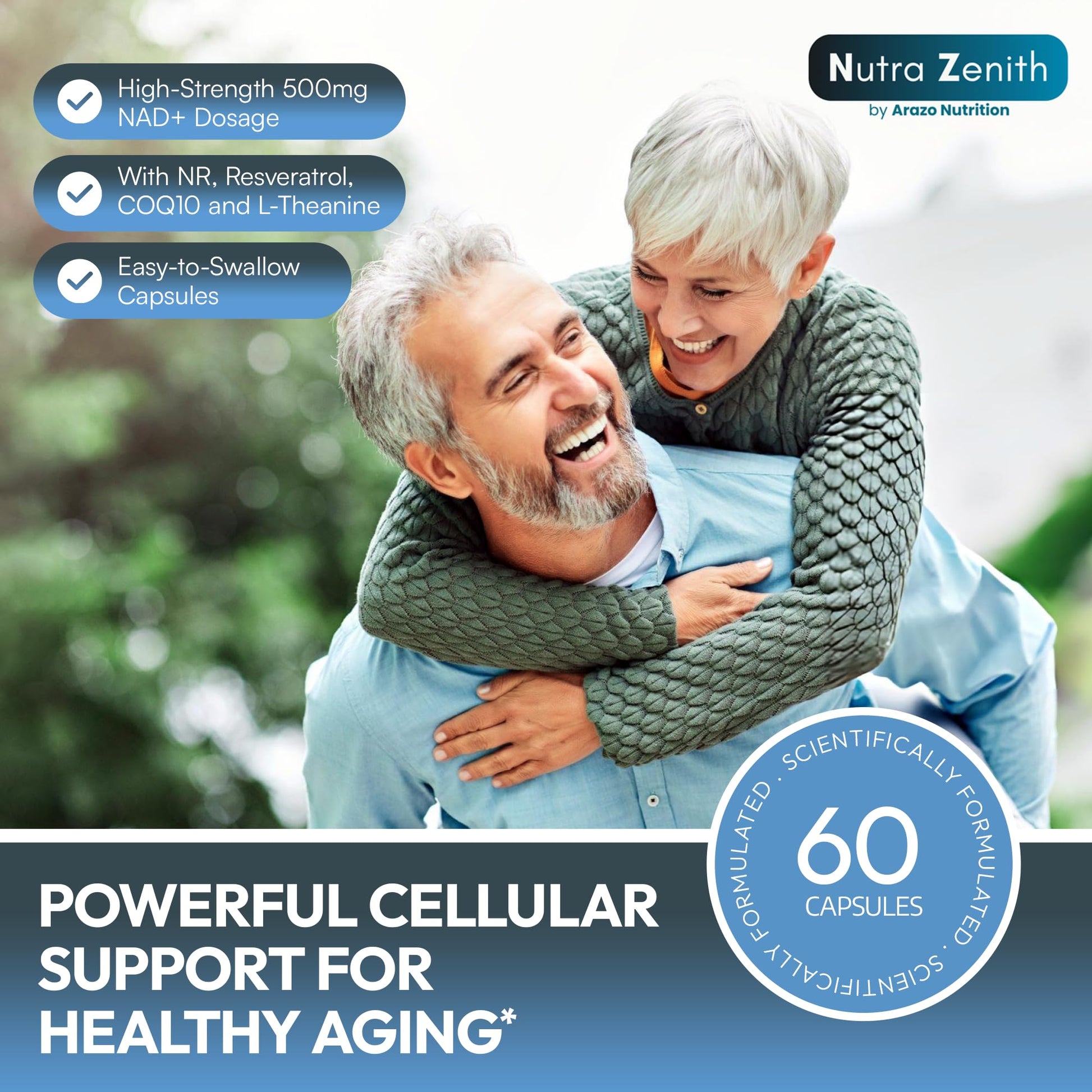 NAD+ Supplement with Nicotinamide Riboside (NMN Alternative), CoQ10 & Resveratrol – 60 Capsules for Healthy Aging Support, Energy Boost & Cognitive Function Enhancement – Cellular Renewal & Vitality Arazo Nutrition Au supplements
