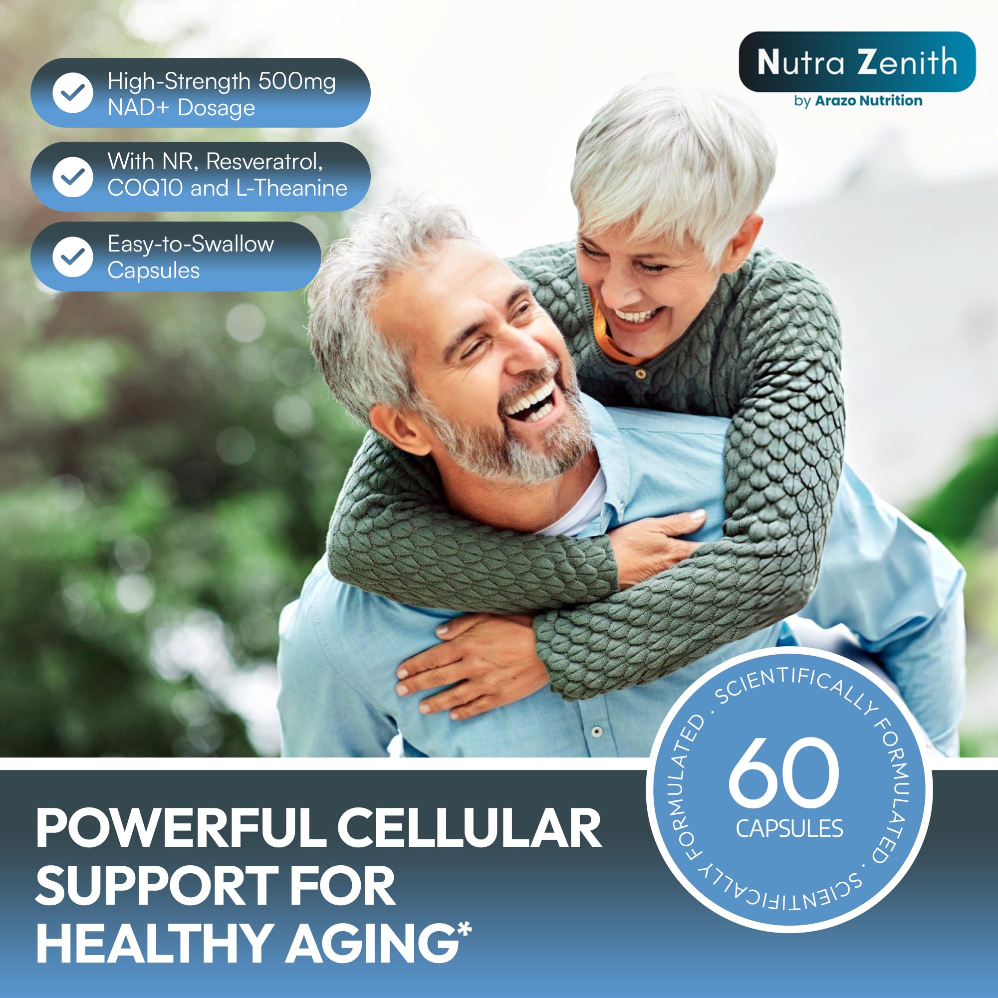 NAD+ Supplement with Nicotinamide Riboside (NMN Alternative), CoQ10 & Resveratrol – 60 Capsules for Healthy Aging Support, Energy Boost & Cognitive Function Enhancement – Cellular Renewal & Vitality Arazo Nutrition Au supplements